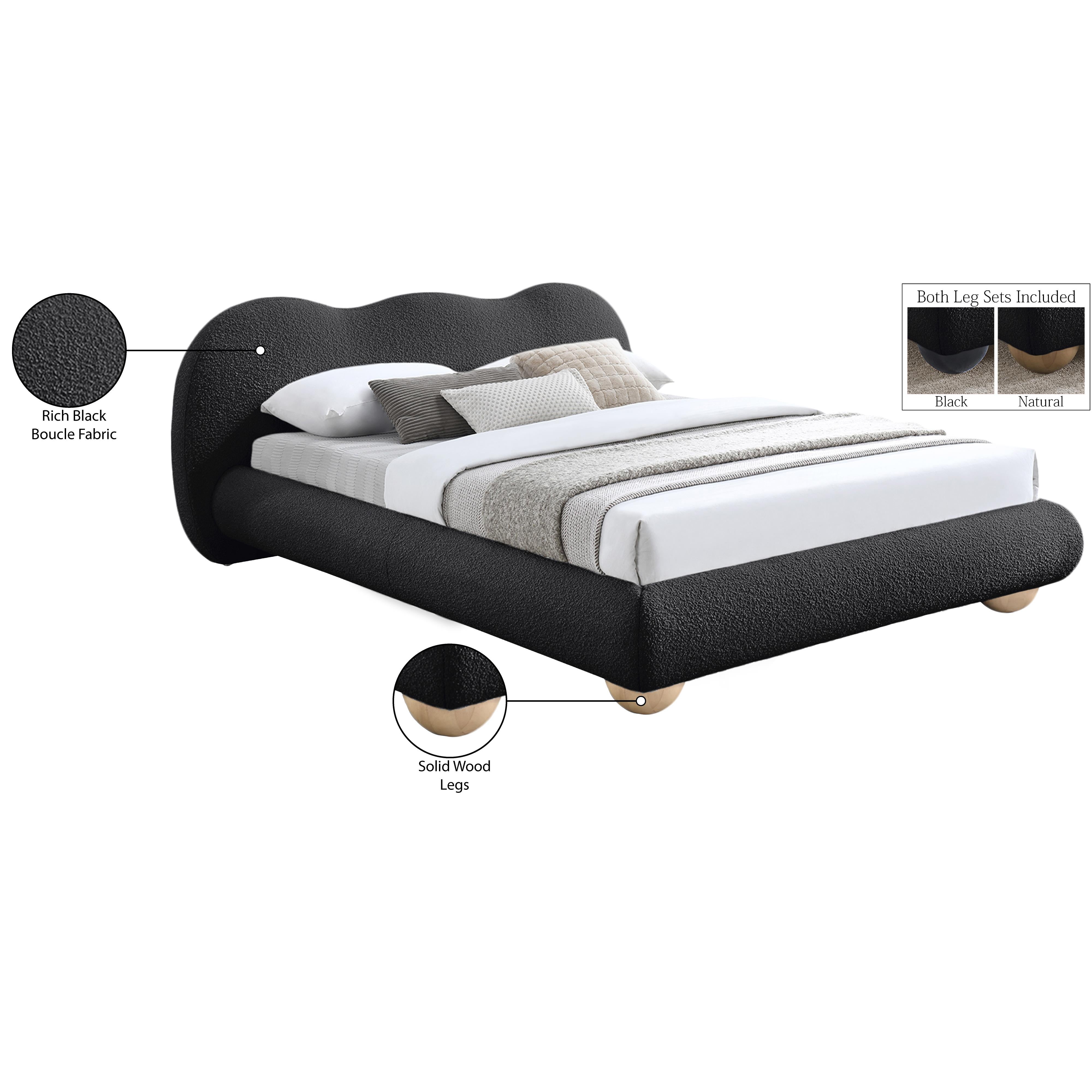 Meridian Hyde Black Boucle Fabric Queen Bed (3 Boxes)