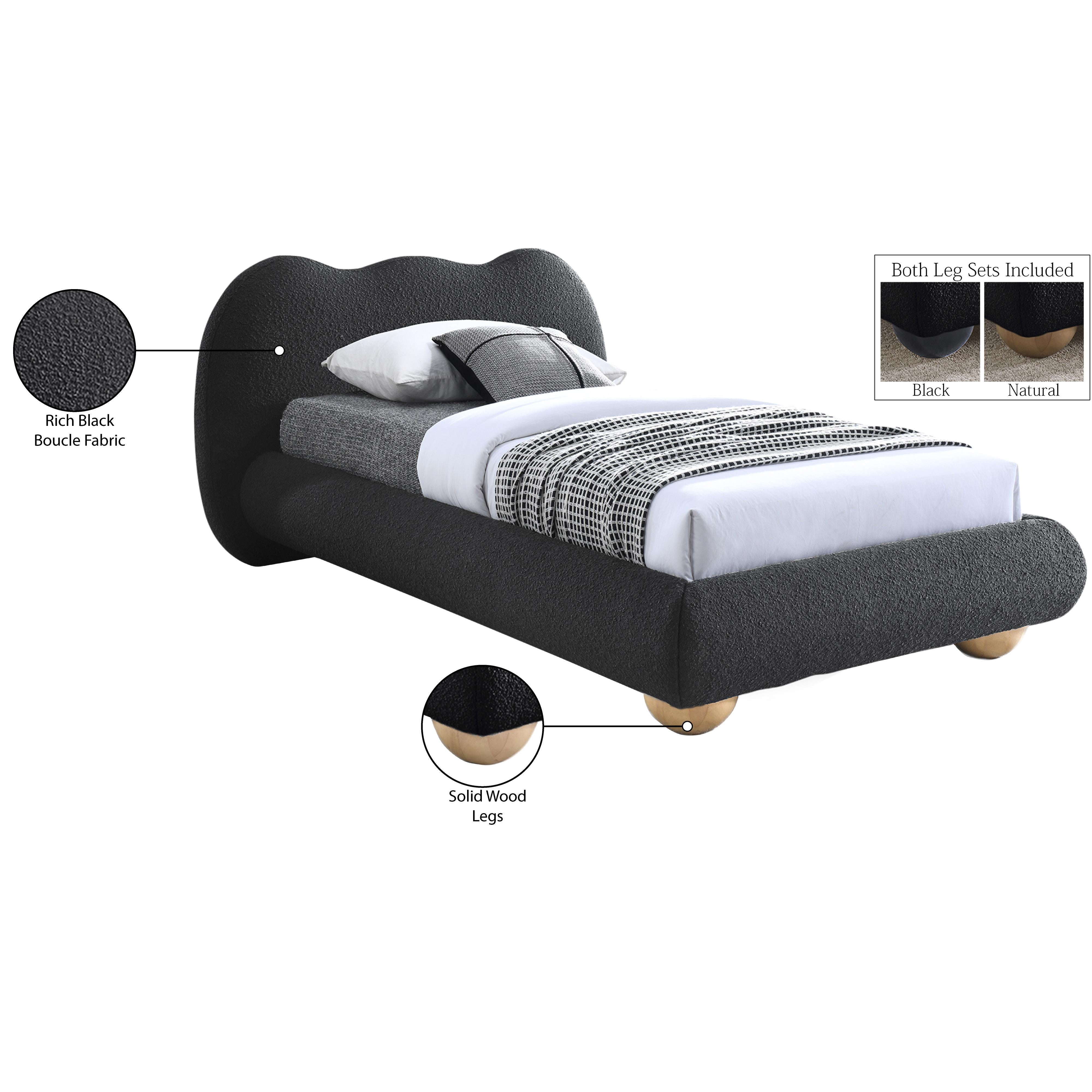 Meridian Hyde Black Boucle Fabric Twin Bed (3 Boxes)