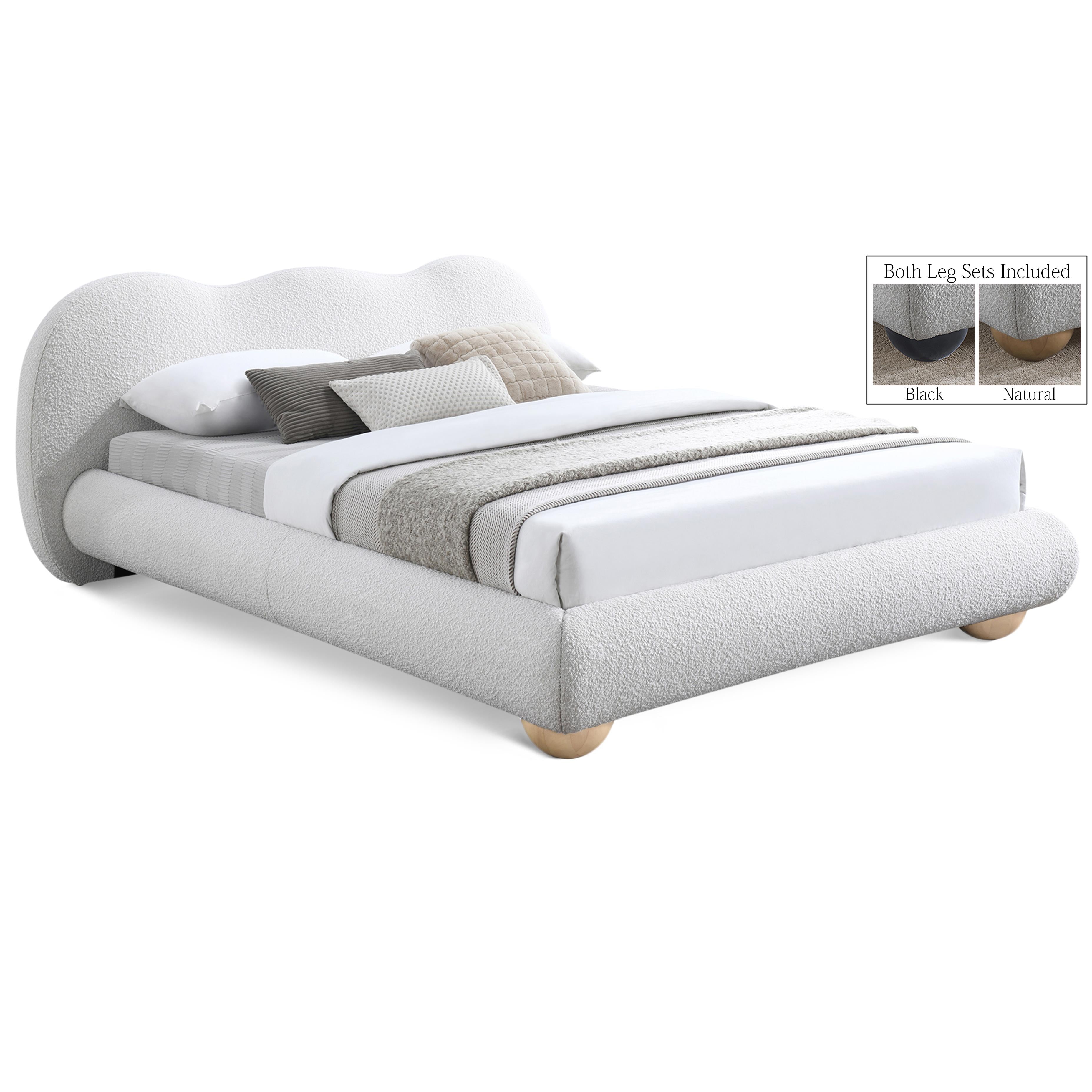 Meridian Hyde Cream Boucle Fabric King Bed (3 Boxes)