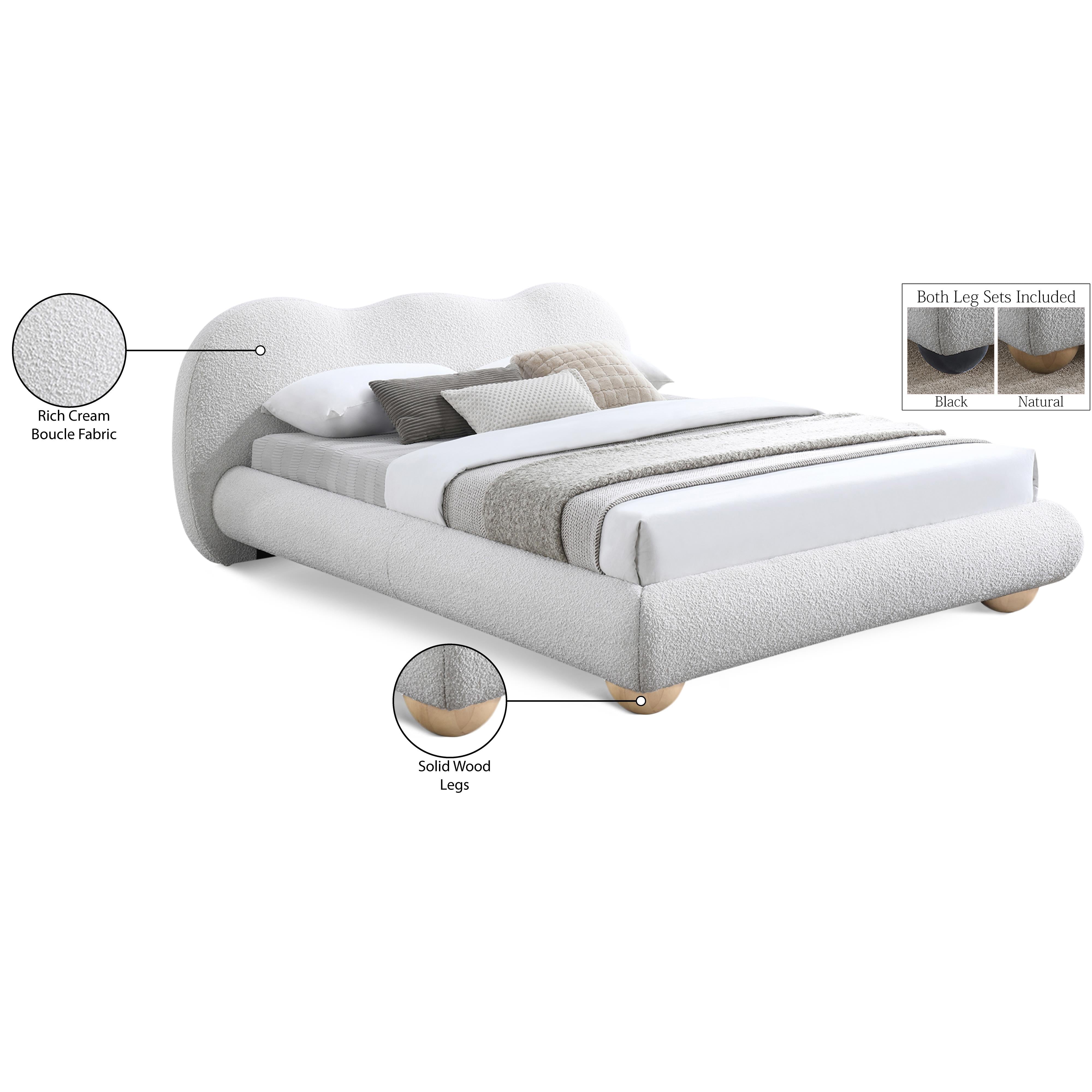 Meridian Hyde Cream Boucle Fabric King Bed (3 Boxes)