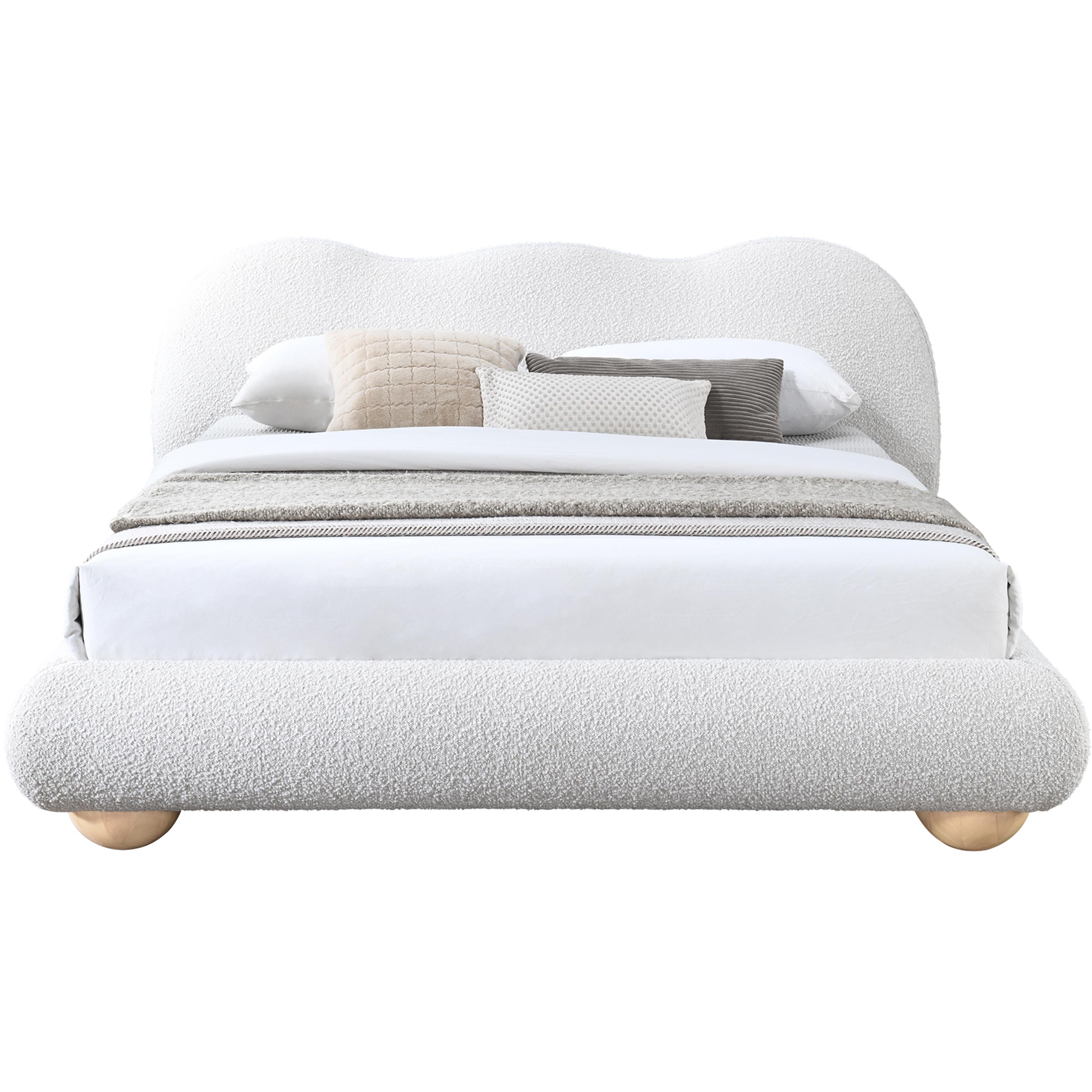 Meridian Hyde Cream Boucle Fabric Queen Bed (3 Boxes)