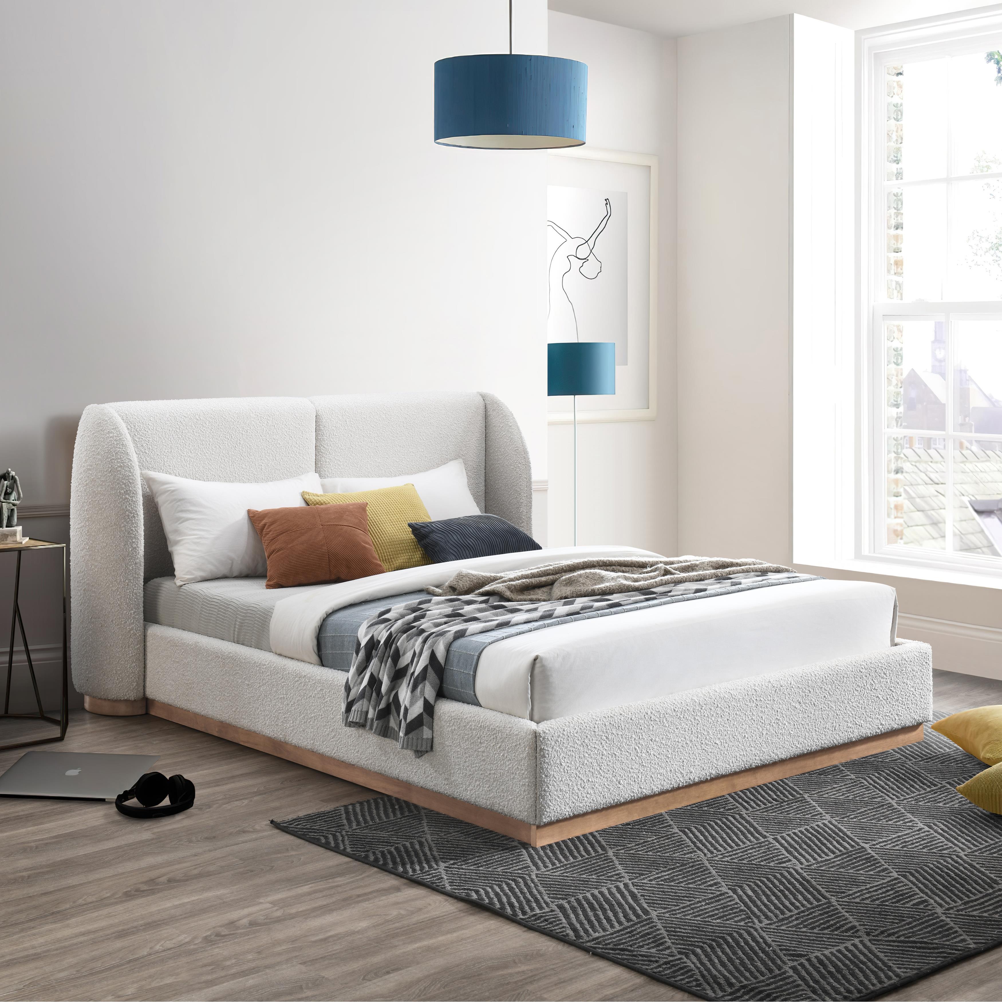 Meridian Jardin Cream Boucle Fabric King Bed (3 Boxes)