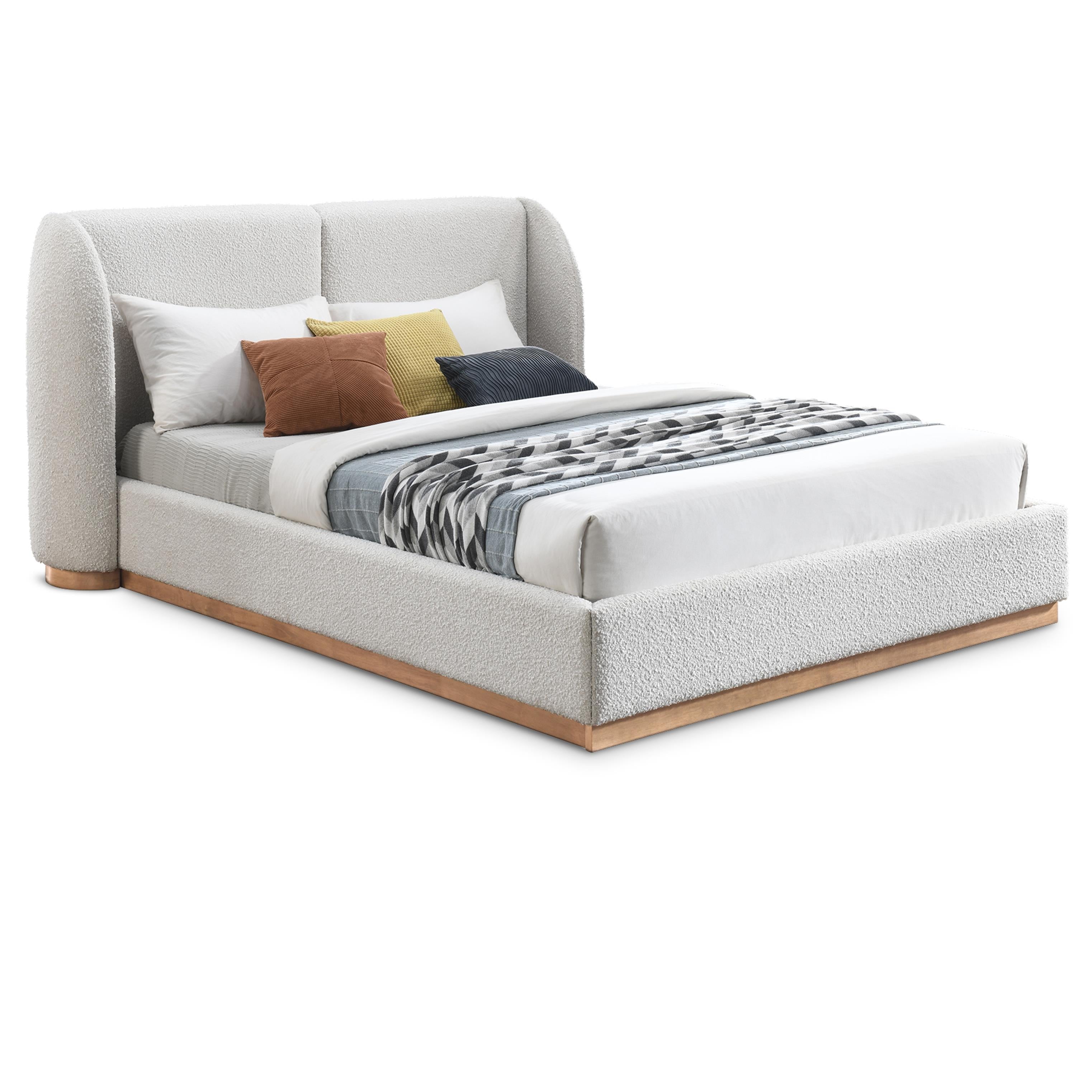 Meridian Jardin Cream Boucle Fabric Queen Bed (3 Boxes)