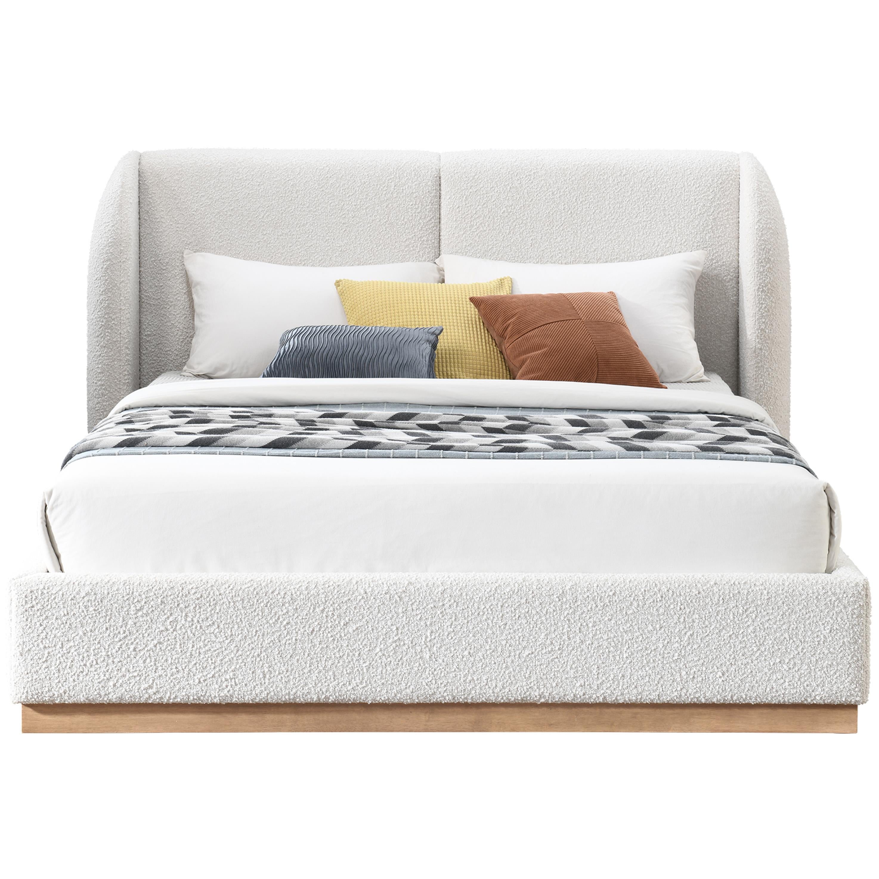 Meridian Jardin Cream Boucle Fabric Queen Bed (3 Boxes)