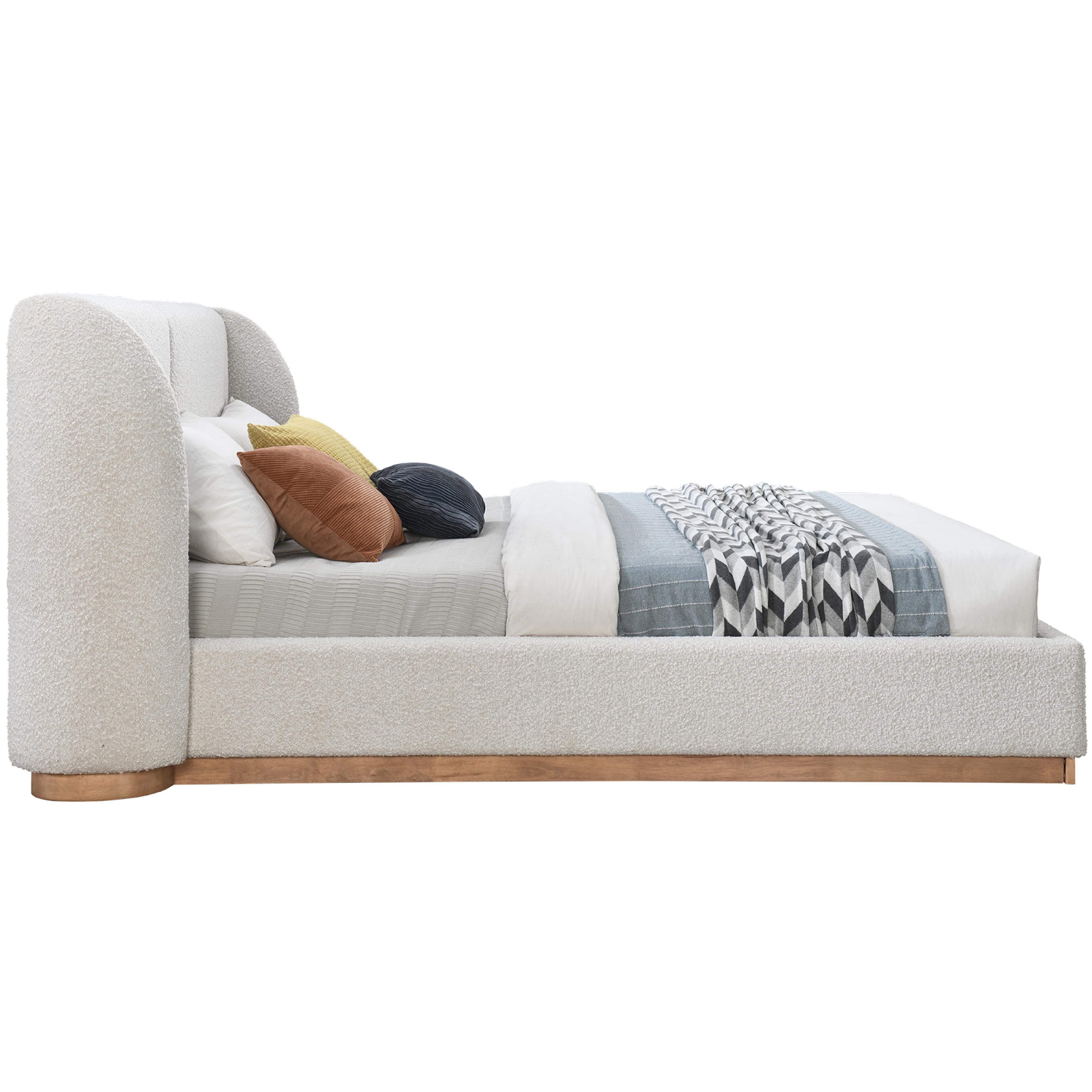 Meridian Jardin Cream Boucle Fabric Queen Bed (3 Boxes)