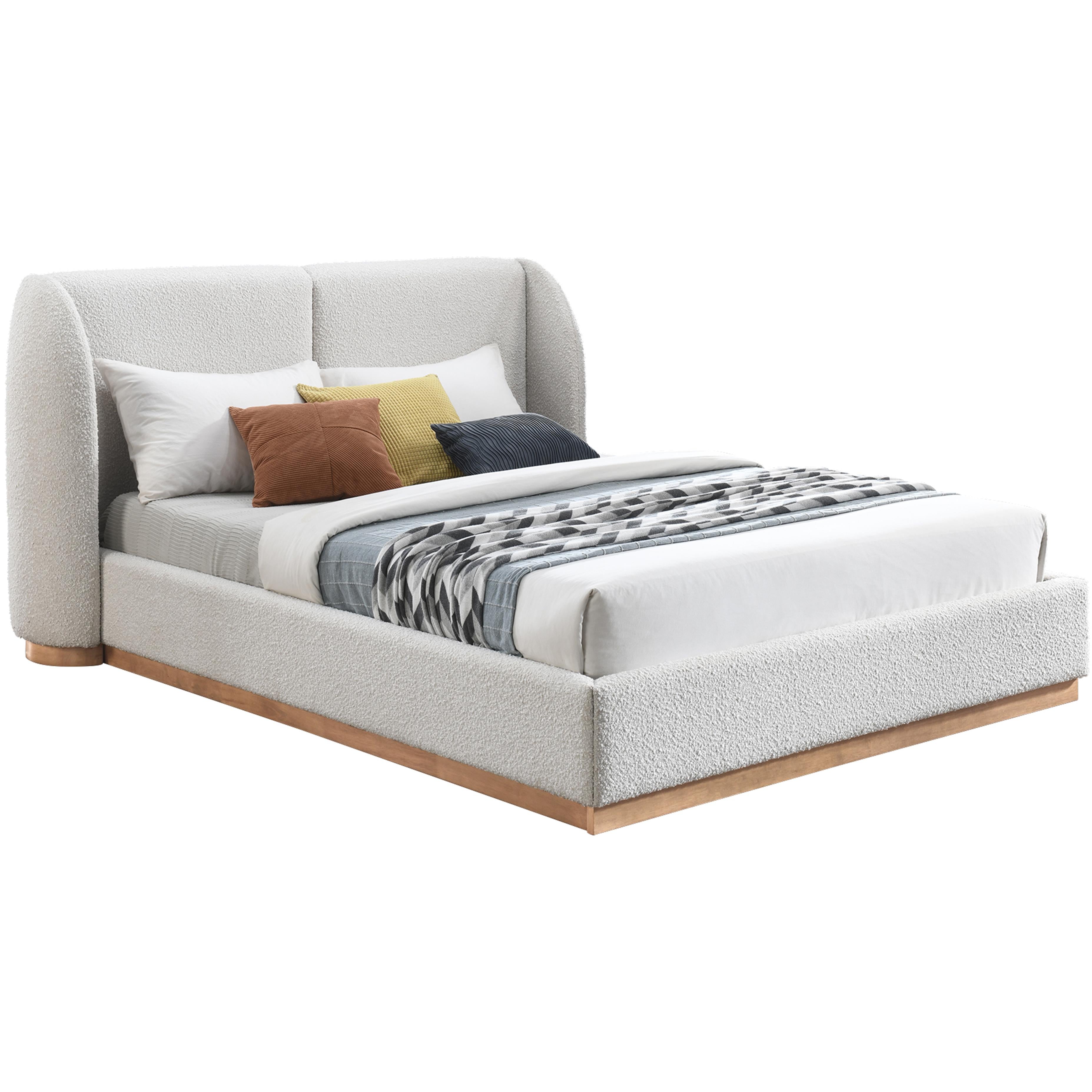 Meridian Jardin Cream Boucle Fabric Queen Bed (3 Boxes)