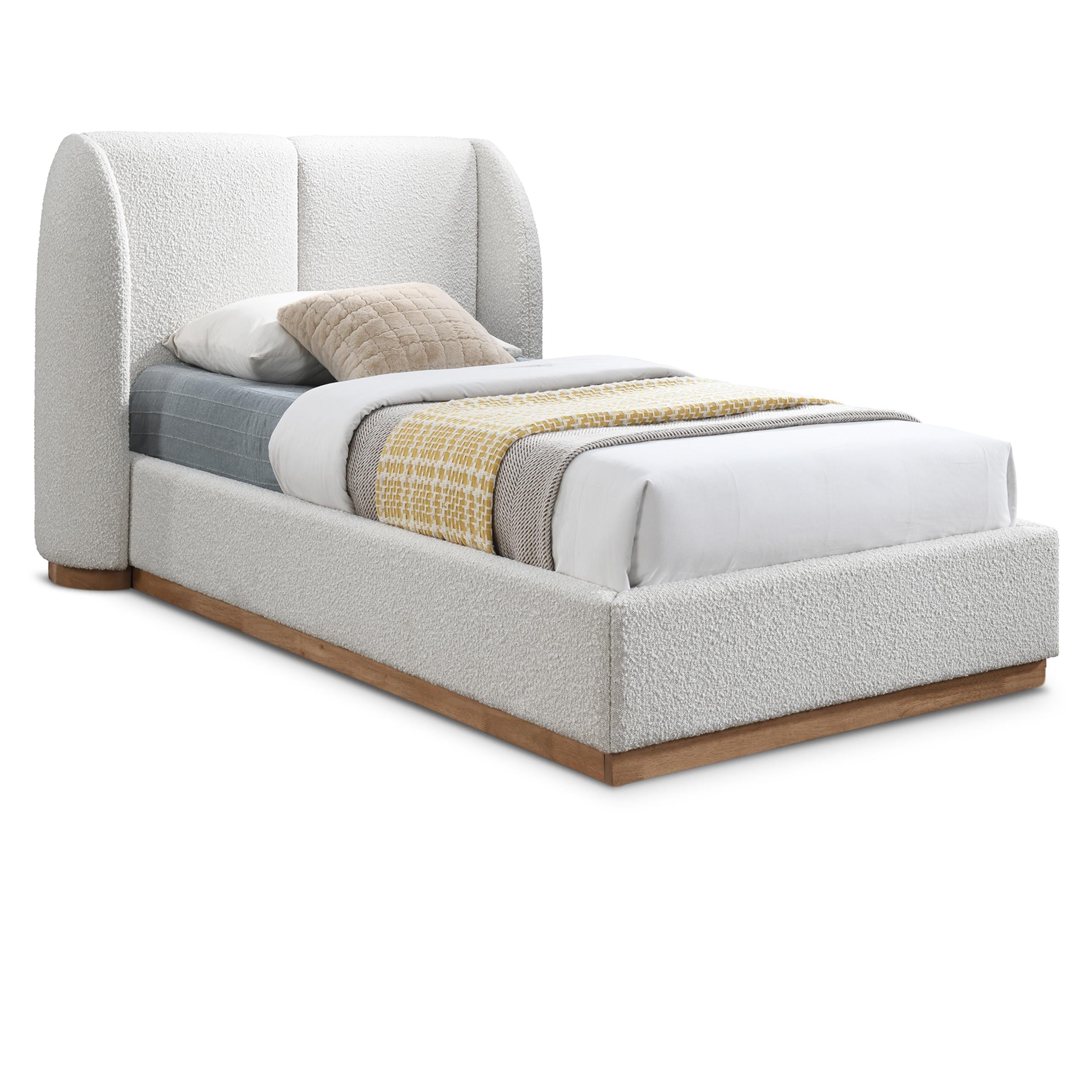 Meridian Jardin Cream Boucle Fabric Twin Bed (3 Boxes)