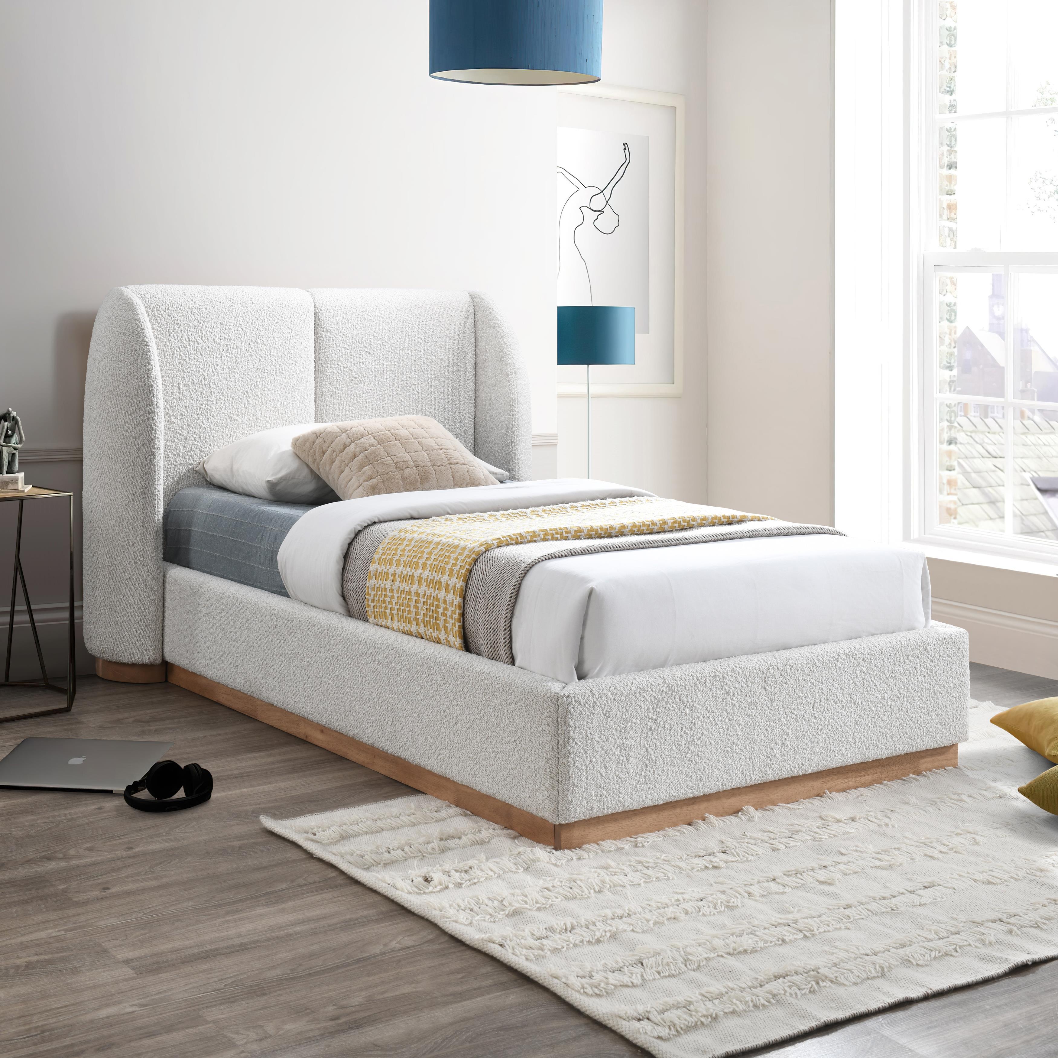 Meridian Jardin Cream Boucle Fabric Twin Bed (3 Boxes)