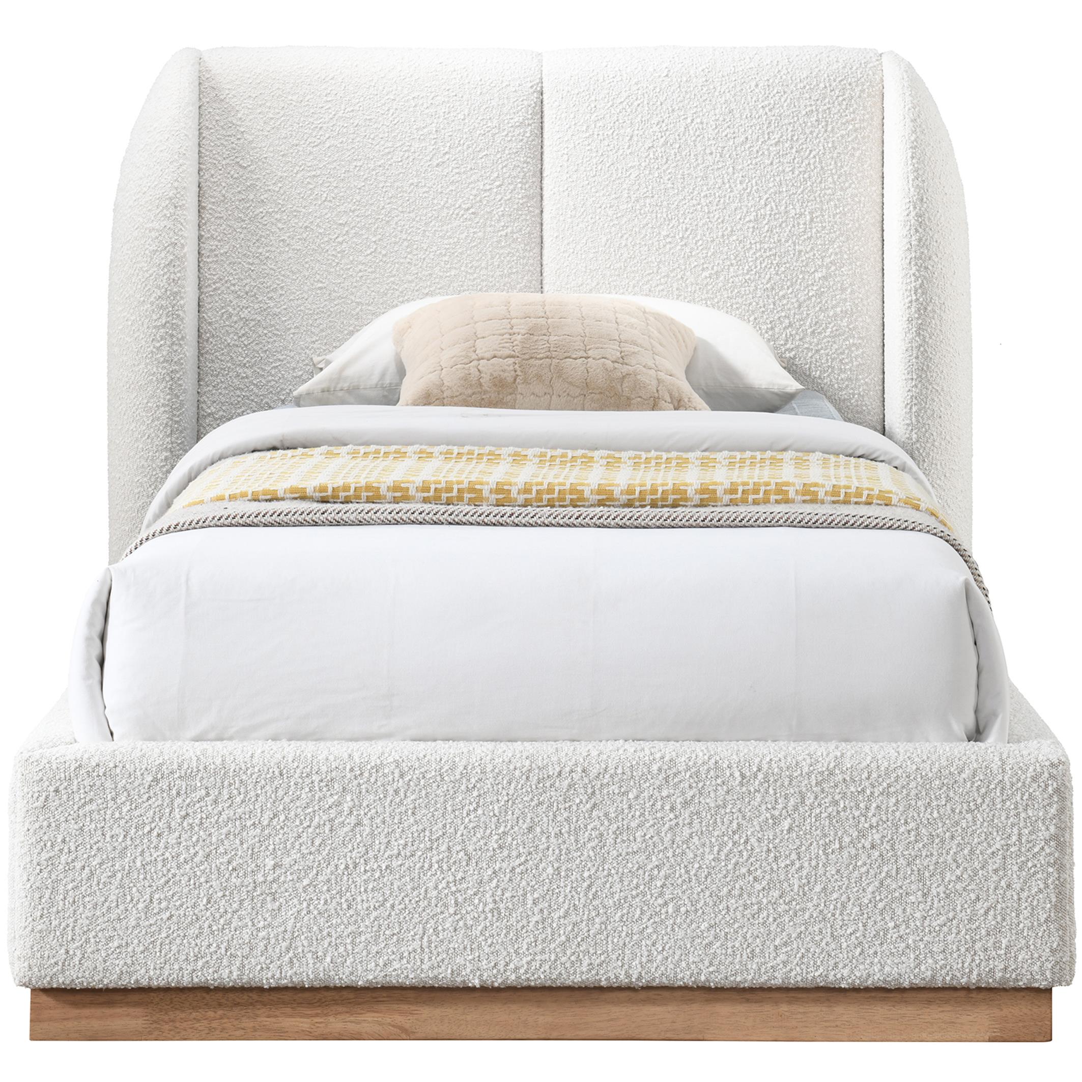 Meridian Jardin Cream Boucle Fabric Twin Bed (3 Boxes)