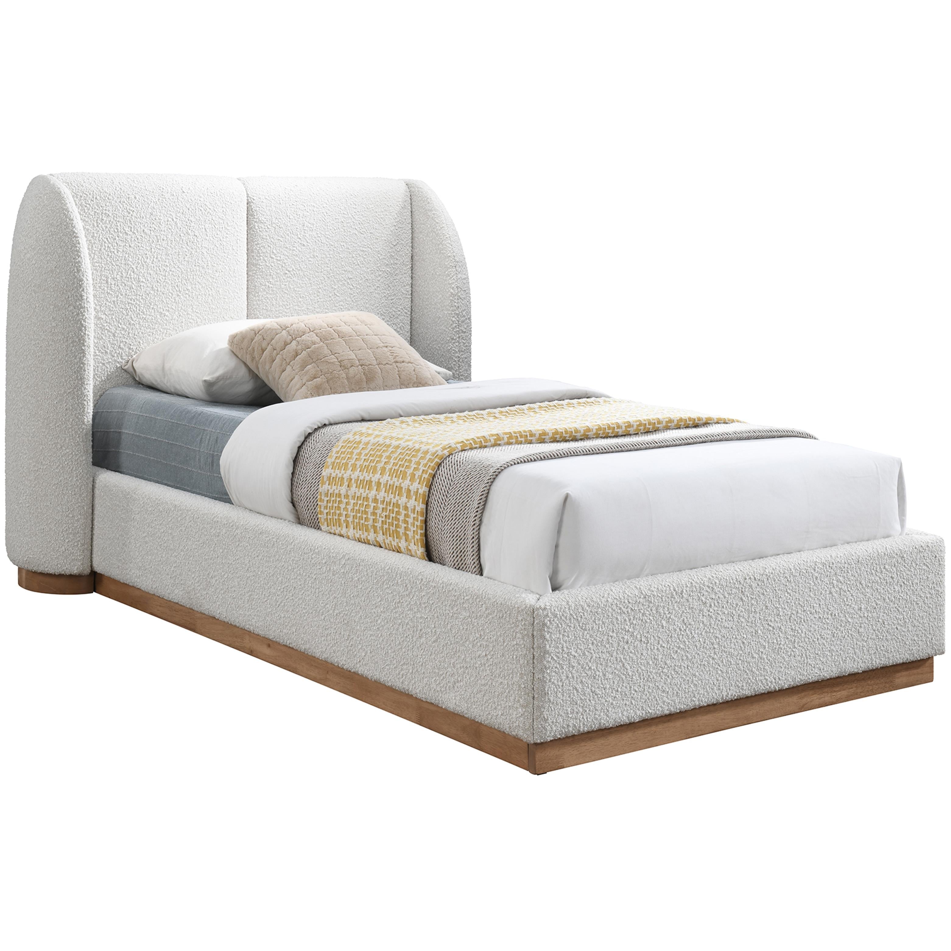 Meridian Jardin Cream Boucle Fabric Twin Bed (3 Boxes)
