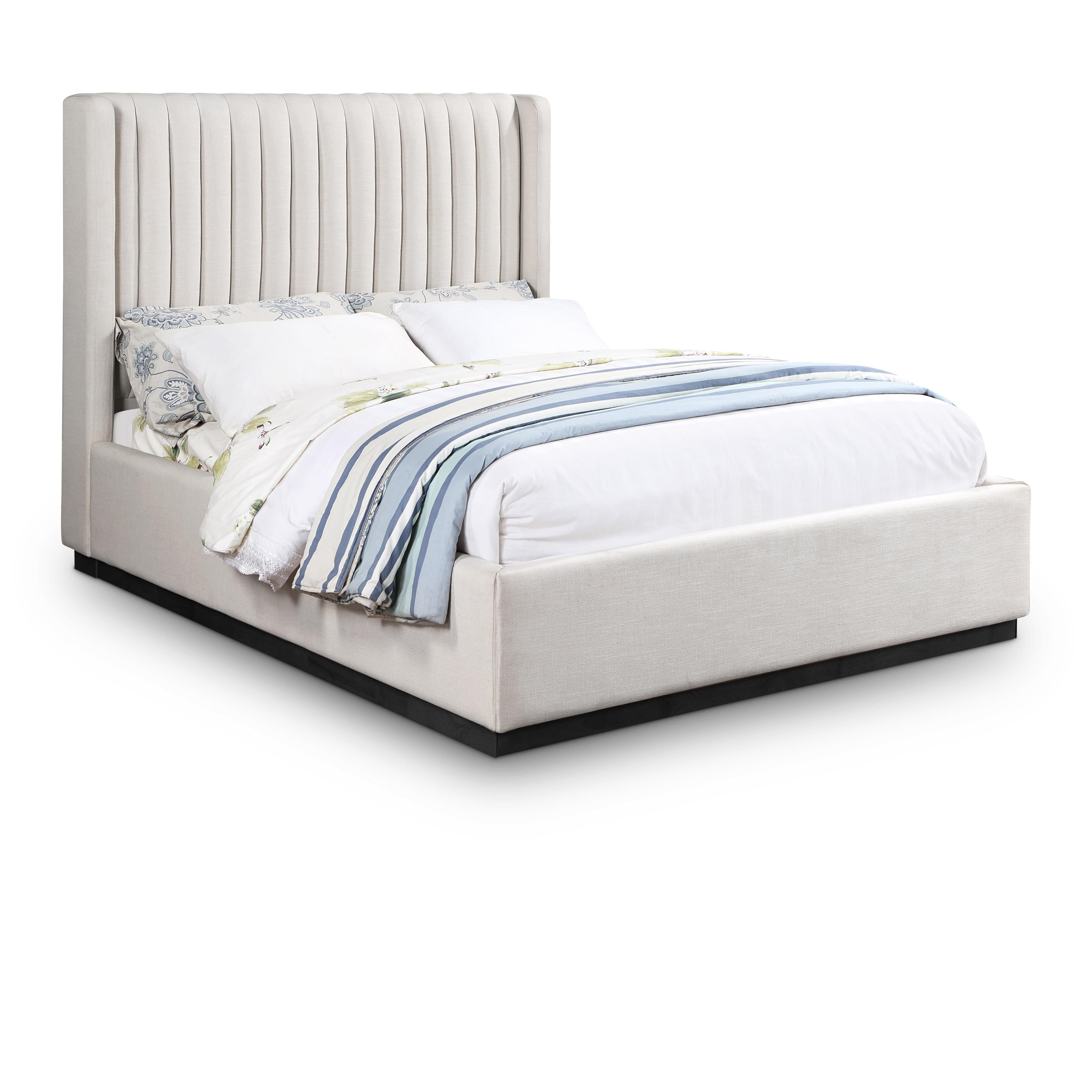 Meridian Logan Beige Linen Textured Fabric Full Bed