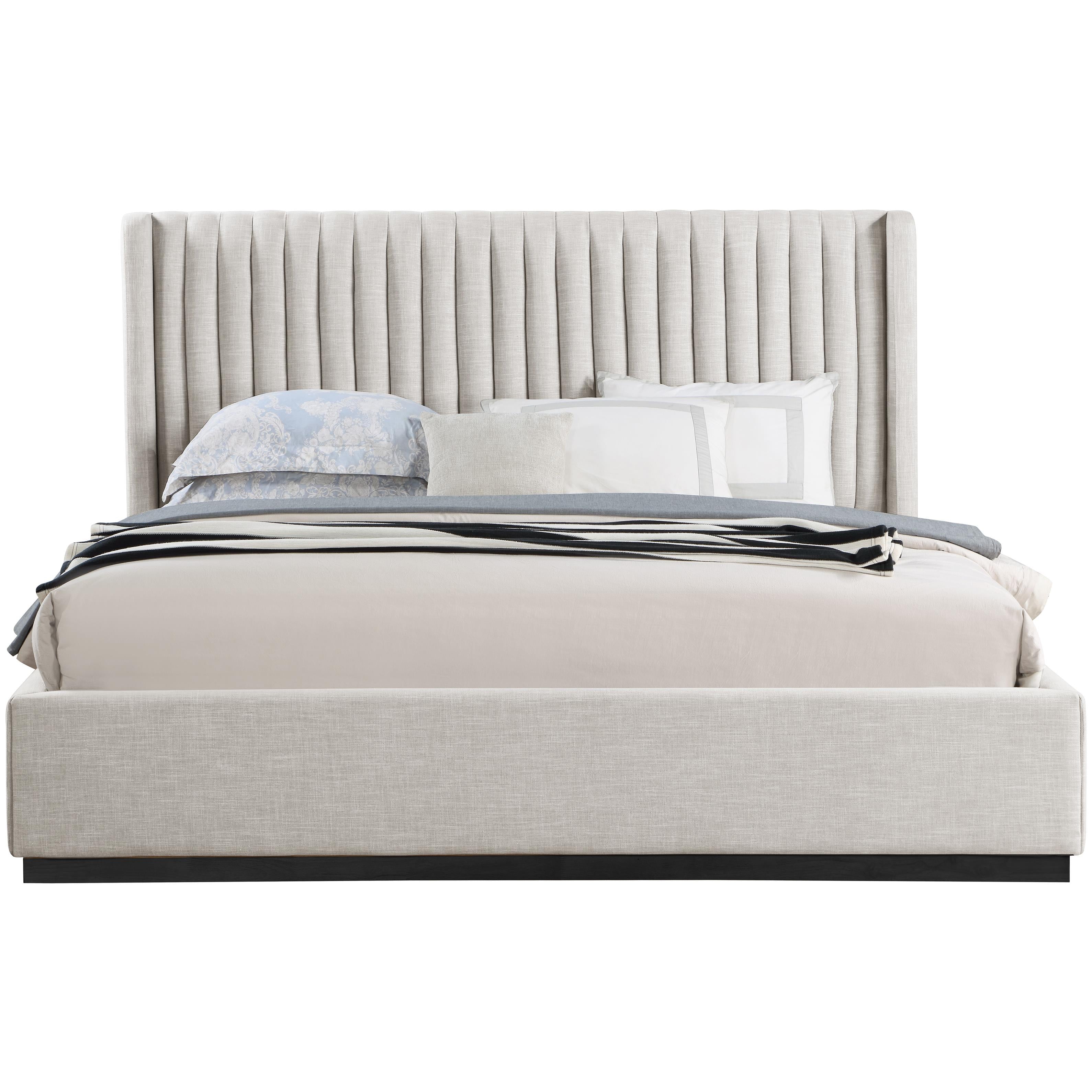 Meridian Logan Beige Linen Textured Fabric King Bed
