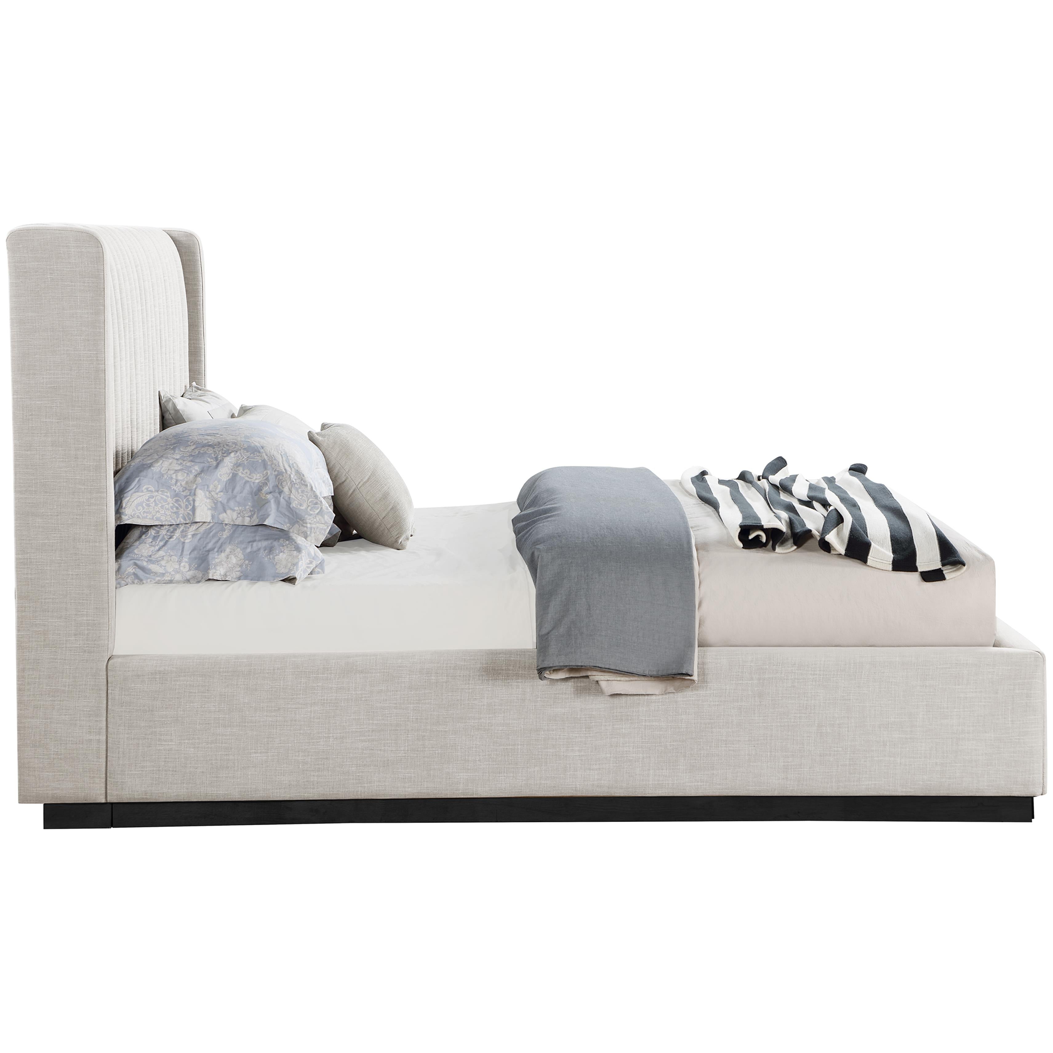 Meridian Logan Beige Linen Textured Fabric King Bed