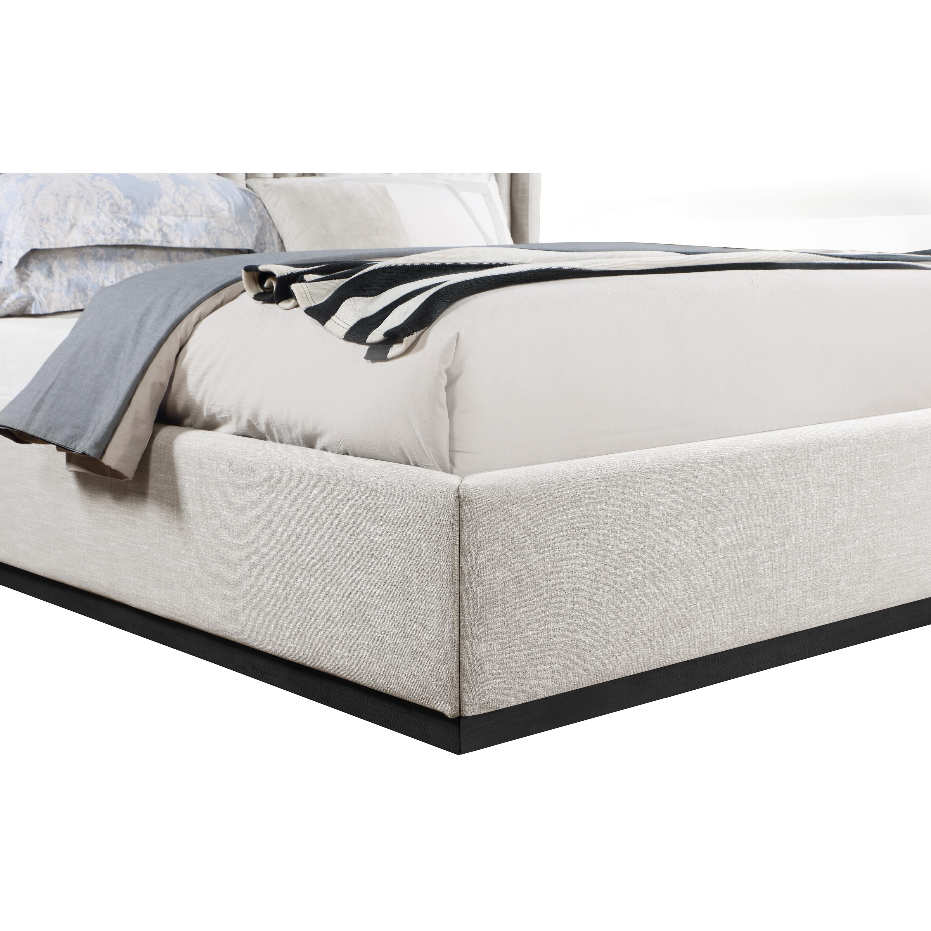 Meridian Logan Beige Linen Textured Fabric King Bed