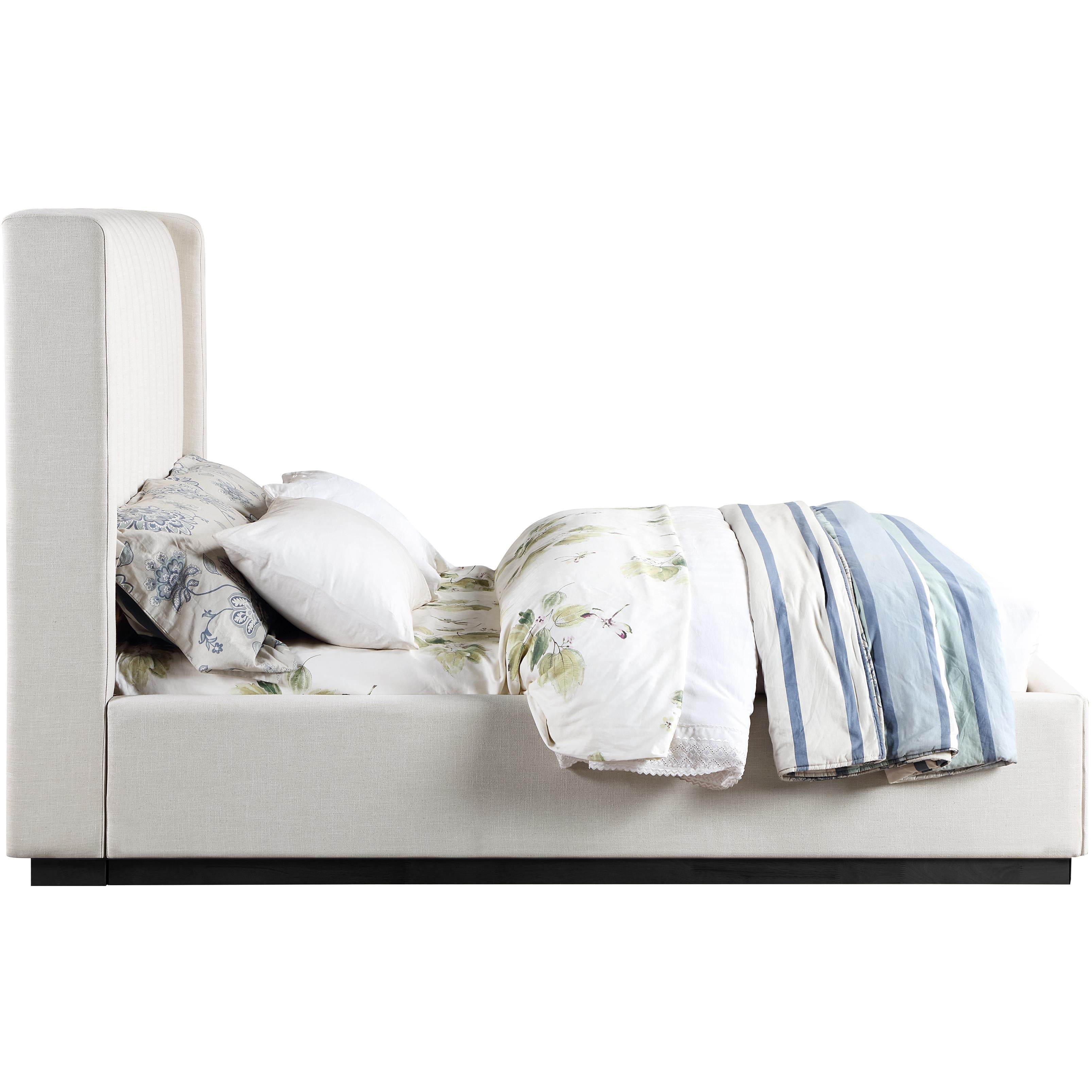 Meridian Logan Beige Linen Textured Fabric Queen Bed