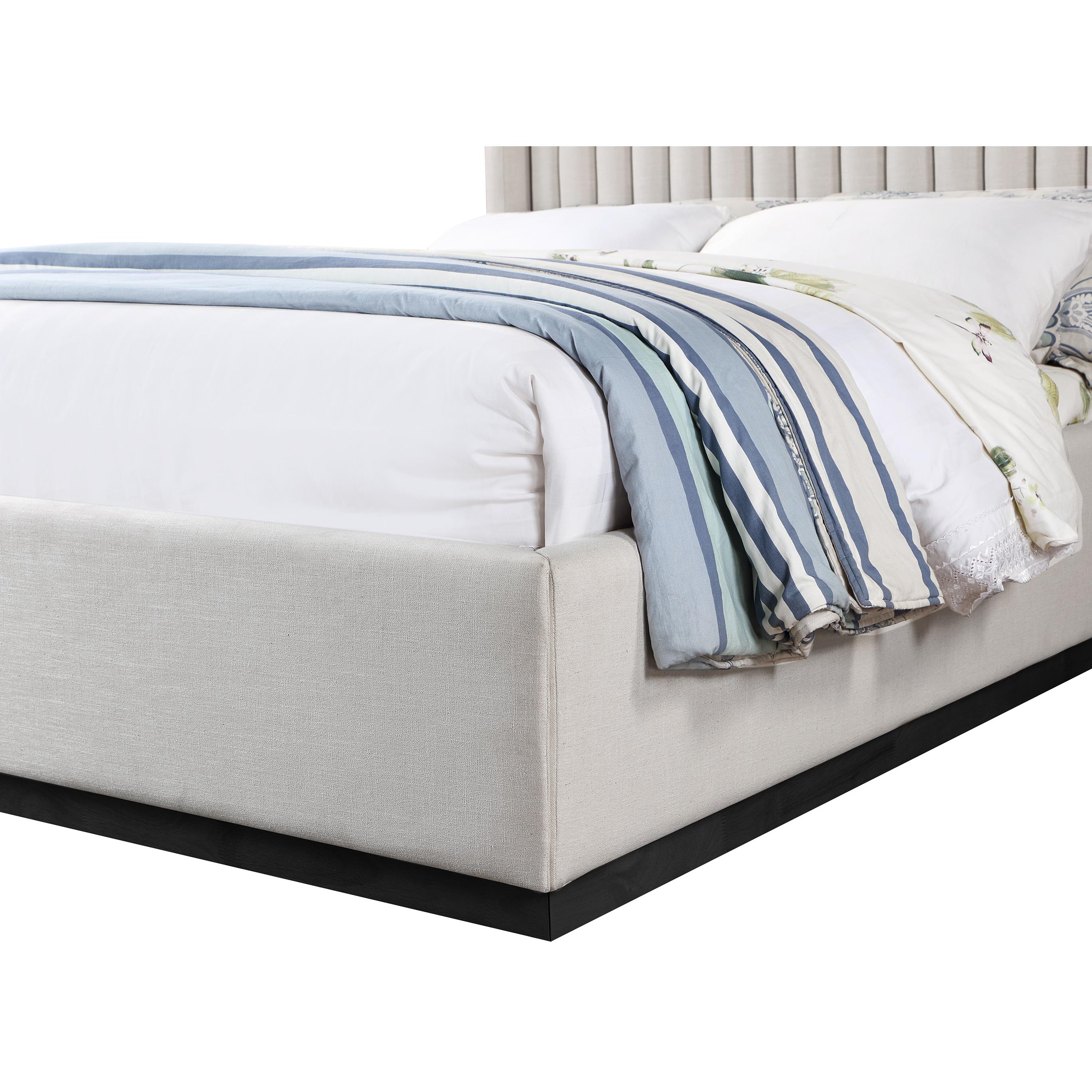 Meridian Logan Beige Linen Textured Fabric Queen Bed