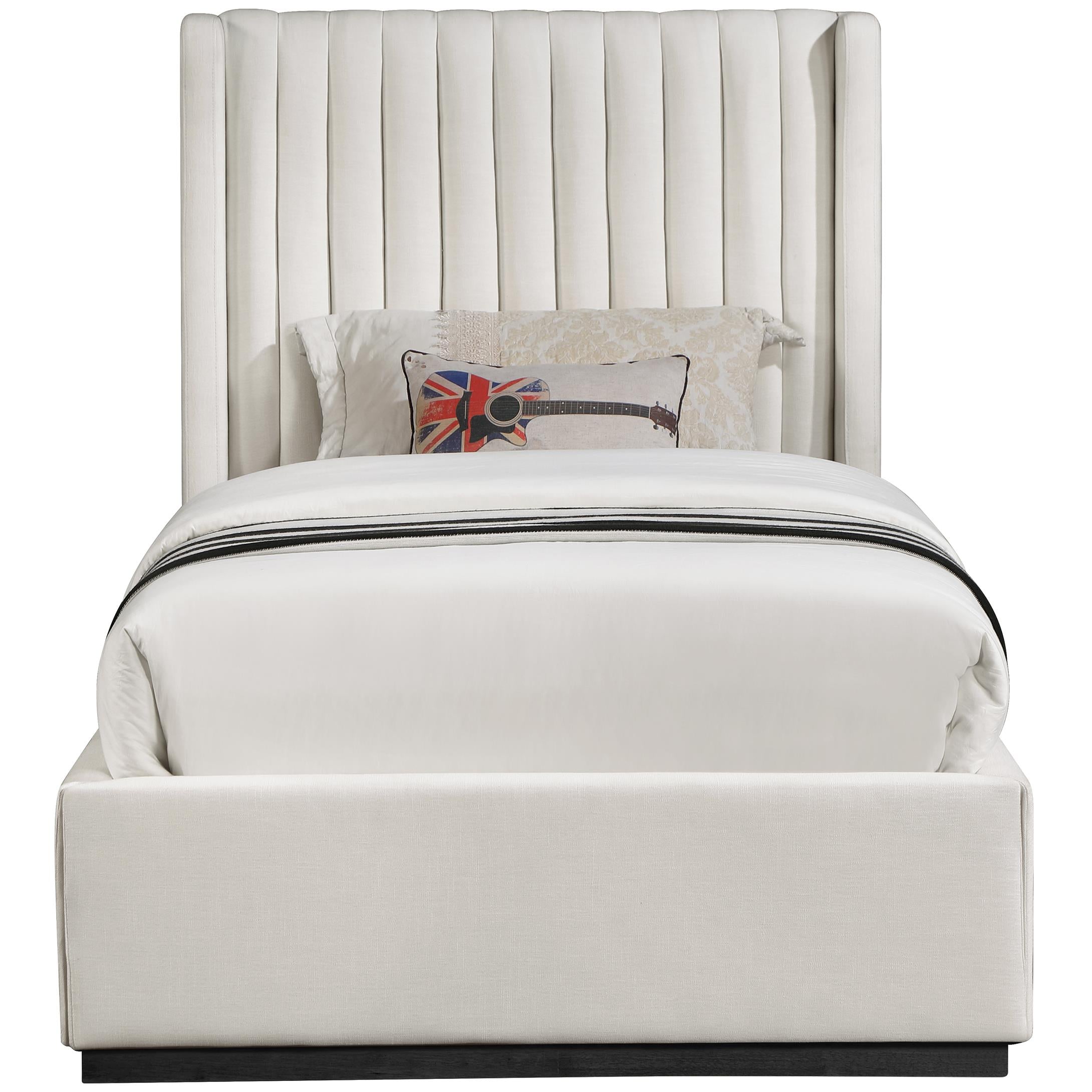 Meridian Logan Beige Linen Textured Fabric Twin Bed