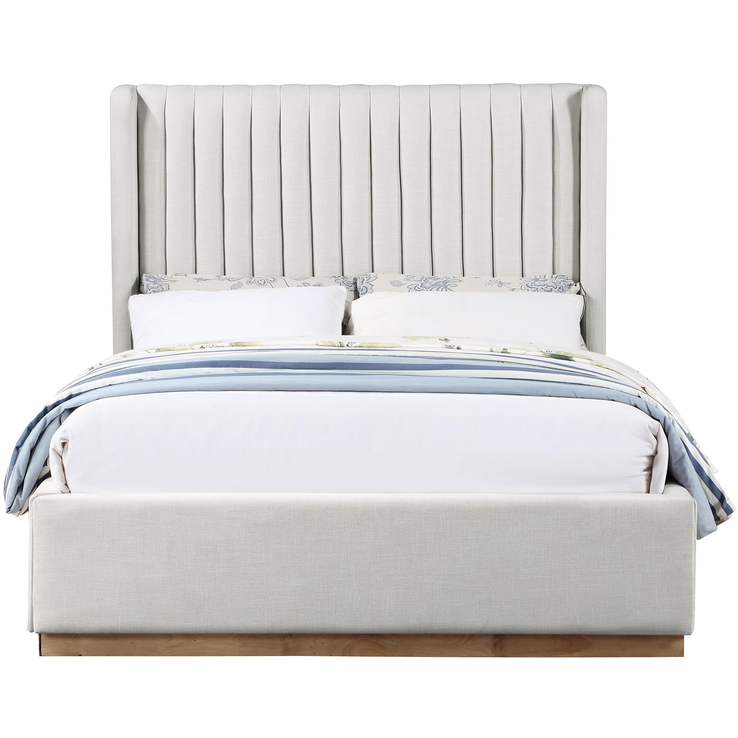 Meridian Logan Cream Linen Textured Fabric Full Bed