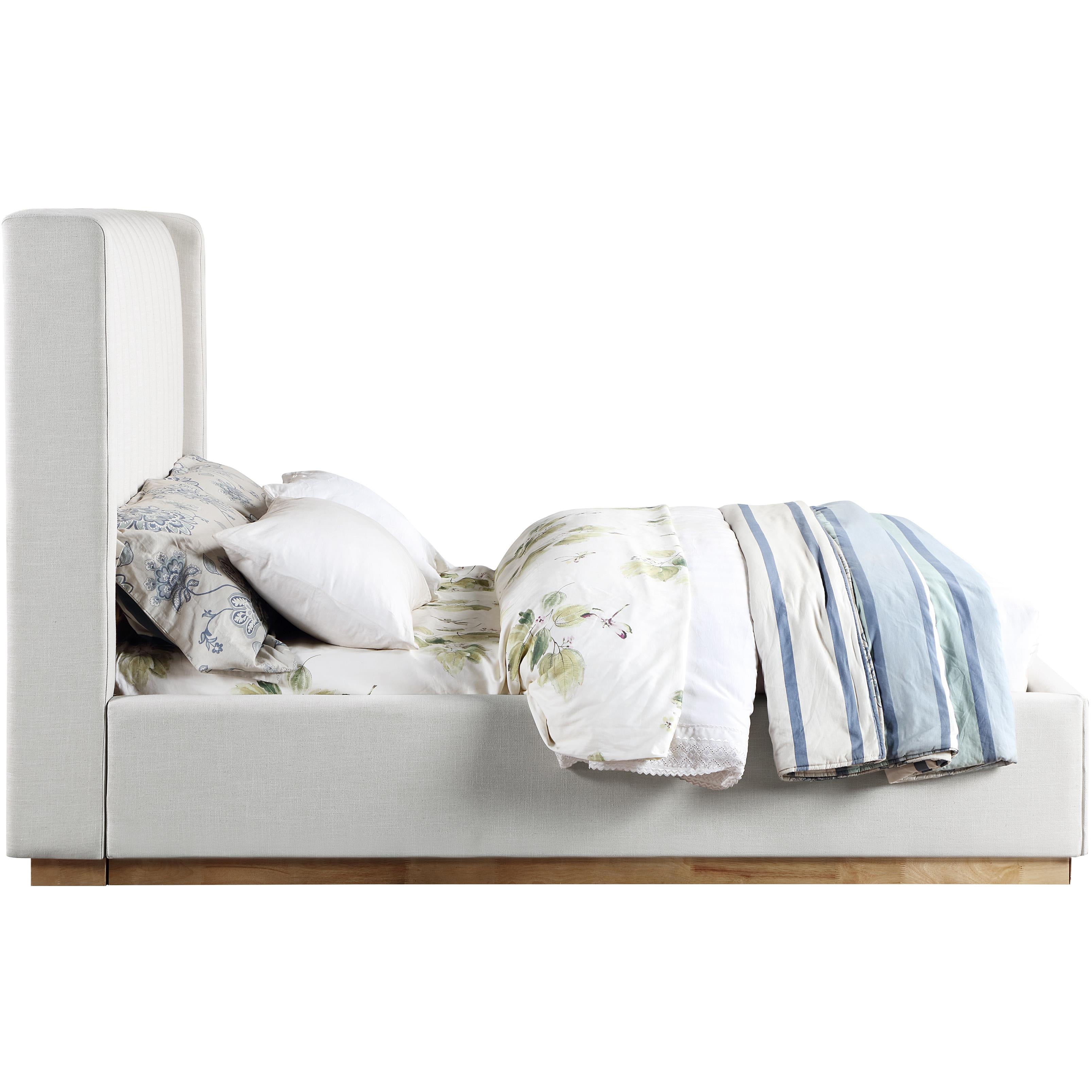 Meridian Logan Cream Linen Textured Fabric Full Bed