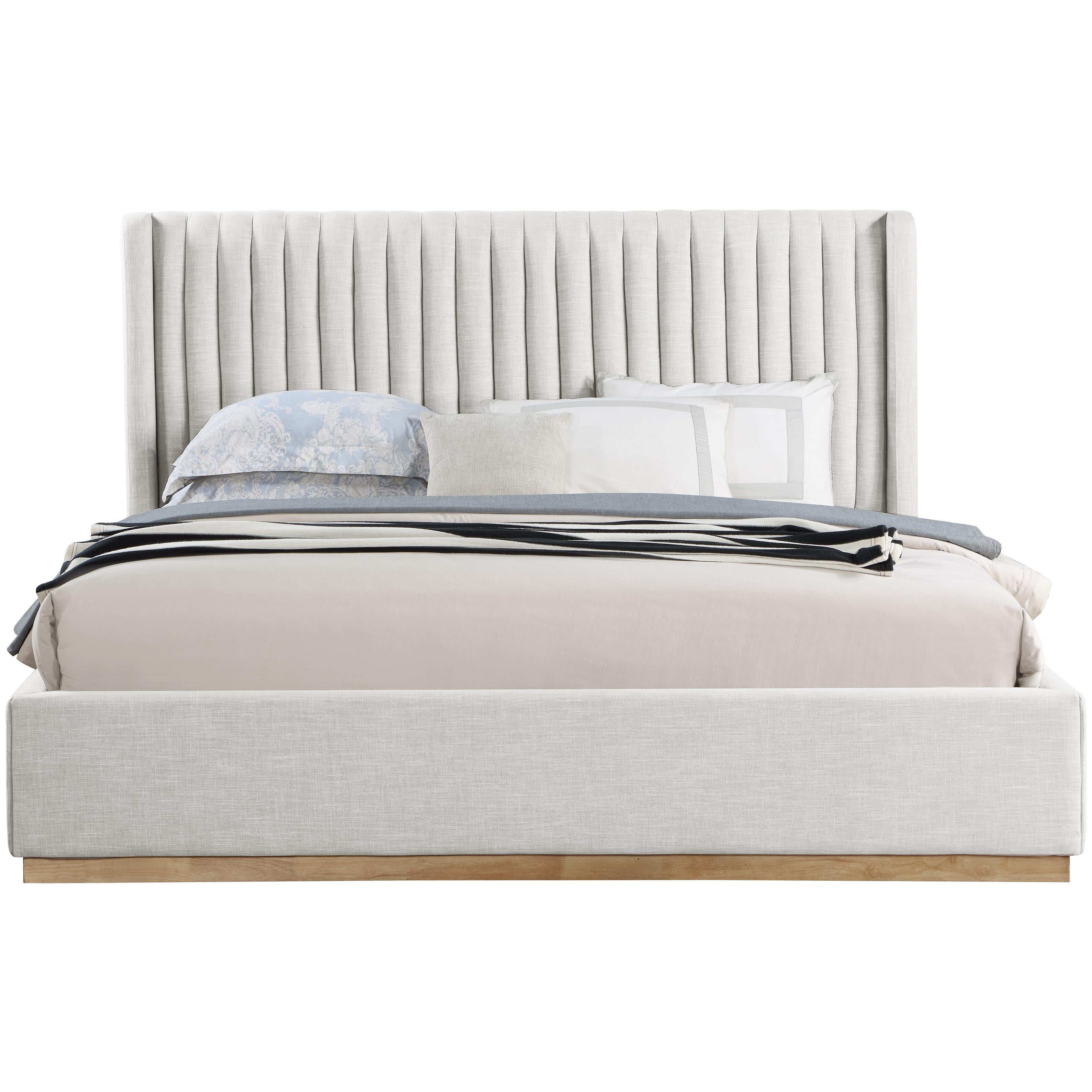 Meridian Logan Cream Linen Textured Fabric King Bed