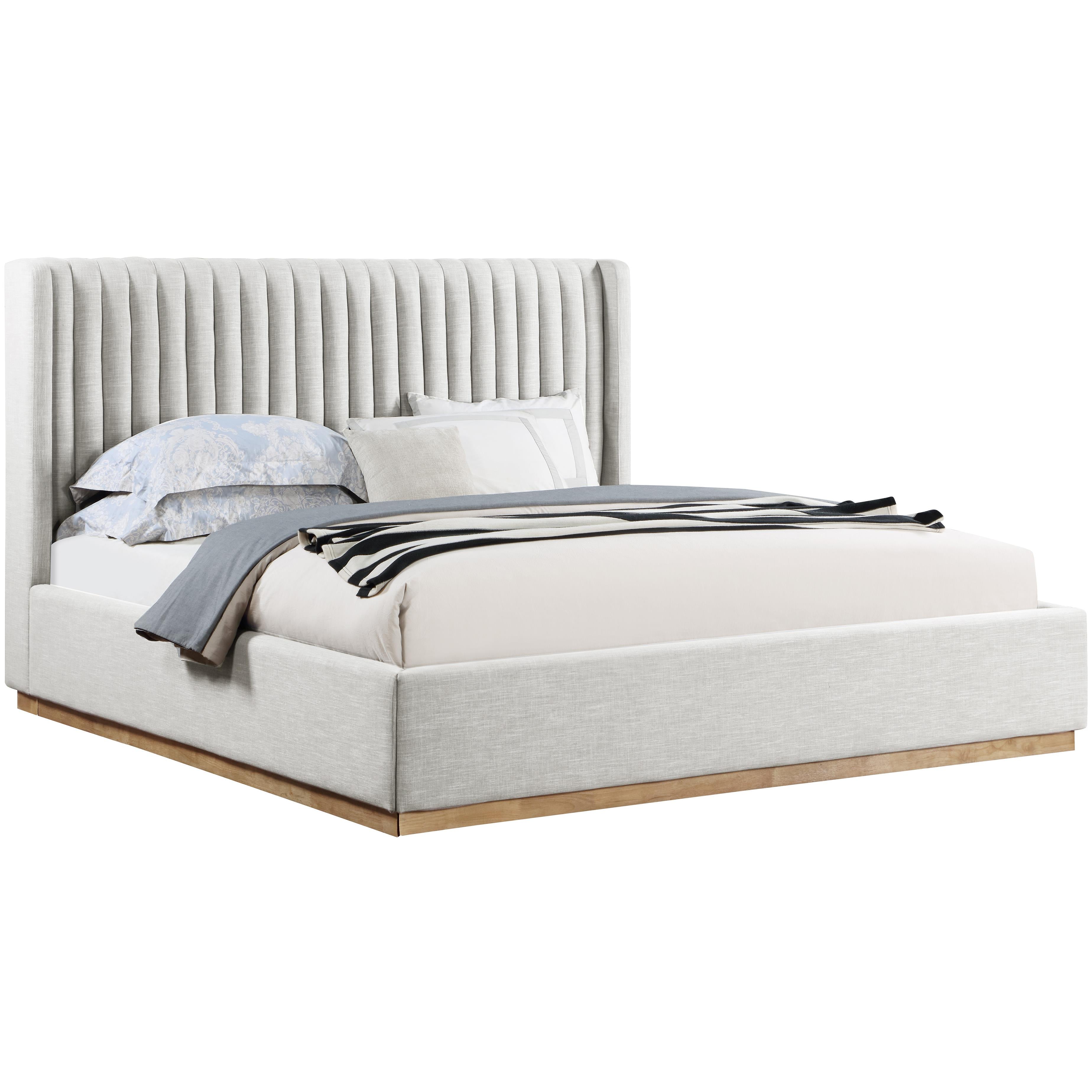 Meridian Logan Cream Linen Textured Fabric King Bed