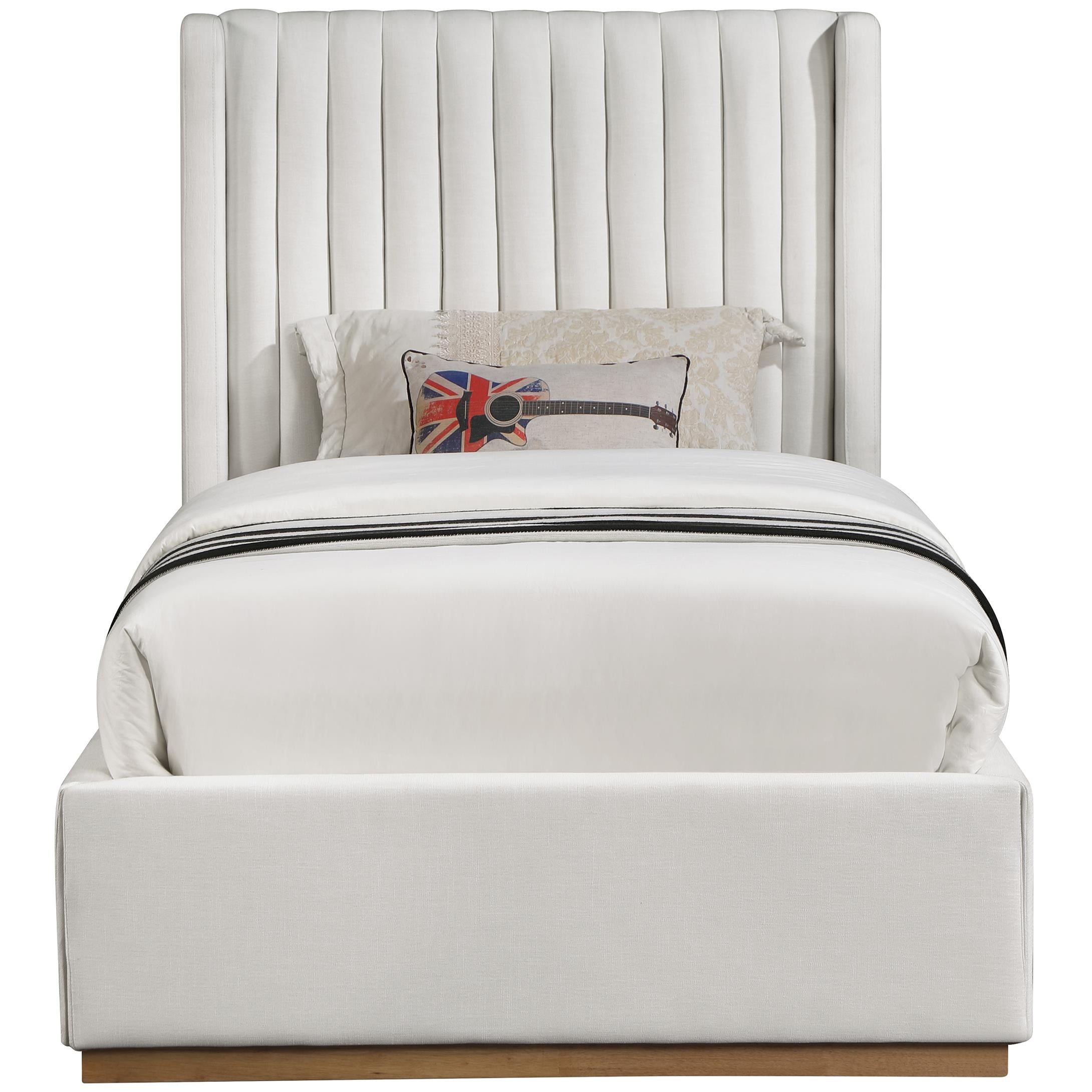 Meridian Logan Cream Linen Textured Fabric Twin Bed