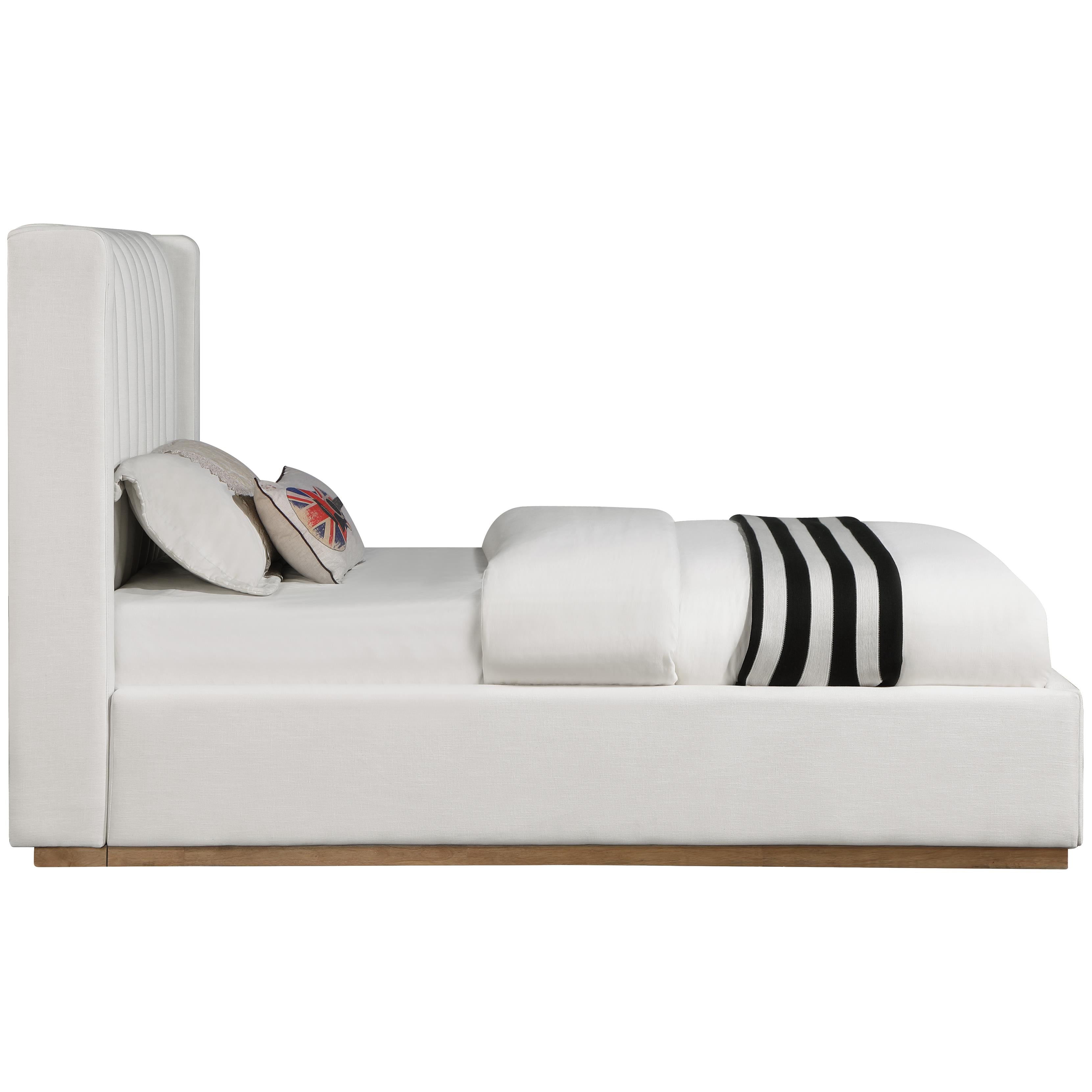 Meridian Logan Cream Linen Textured Fabric Twin Bed