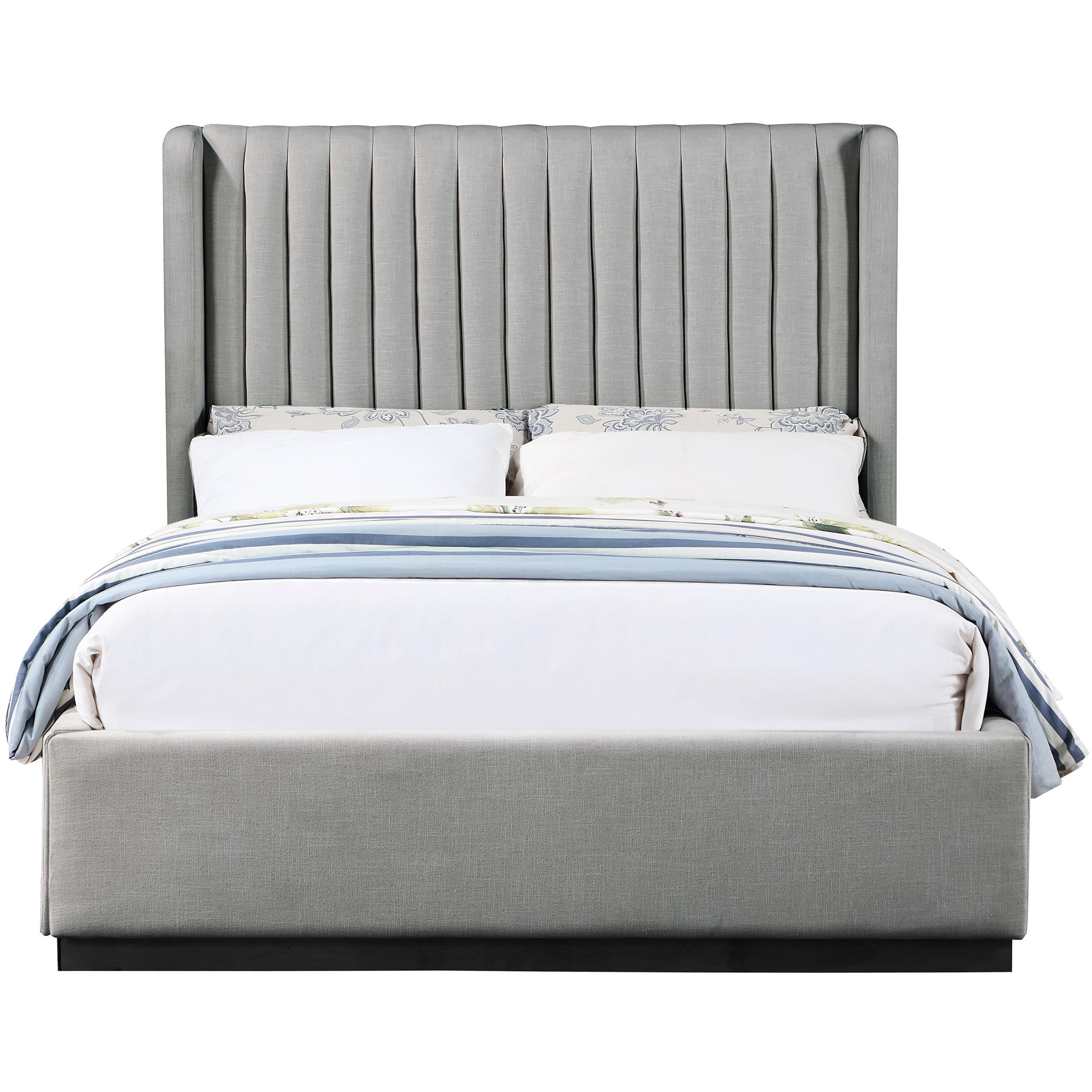 Meridian Logan Grey Linen Textured Fabric Full Bed