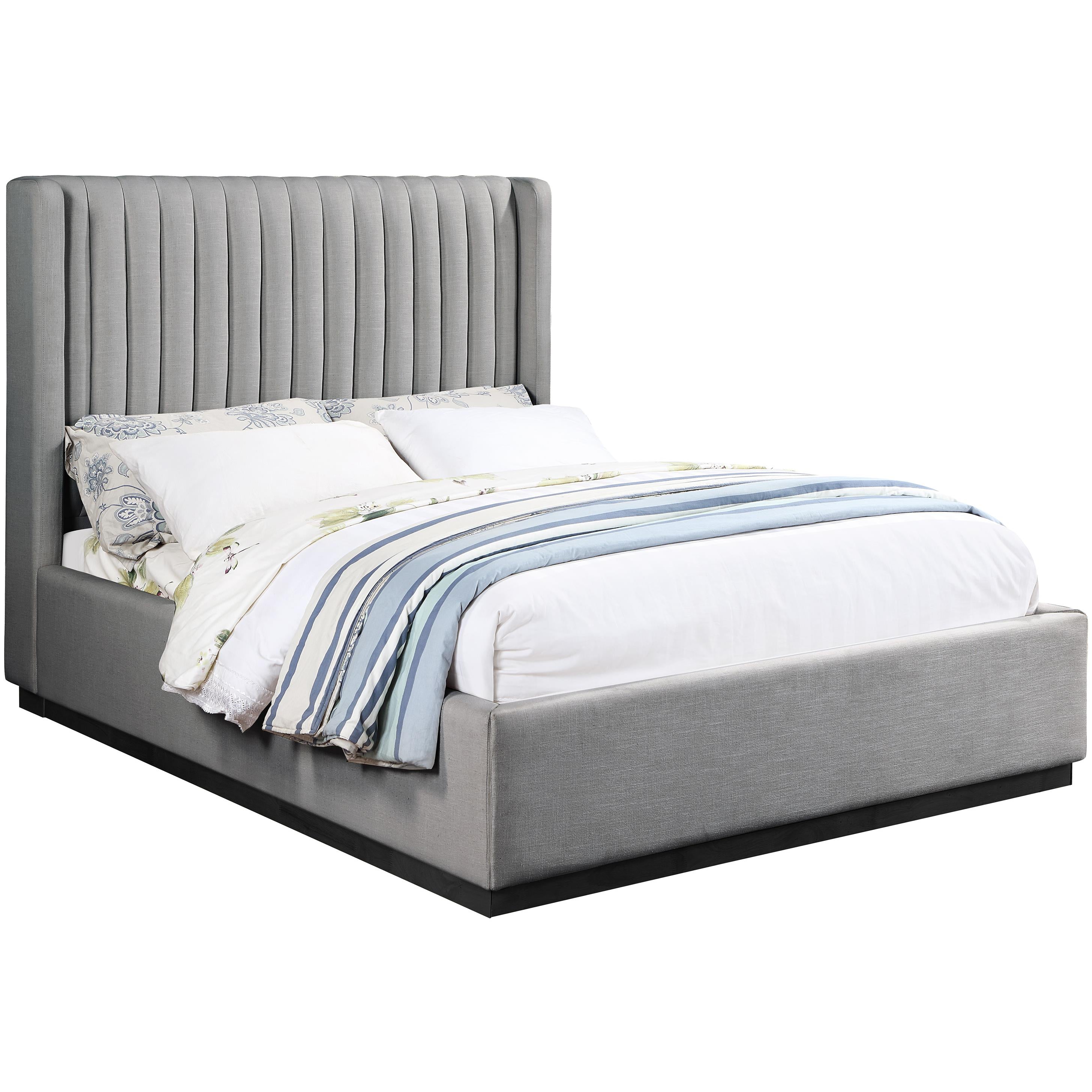 Meridian Logan Grey Linen Textured Fabric Full Bed
