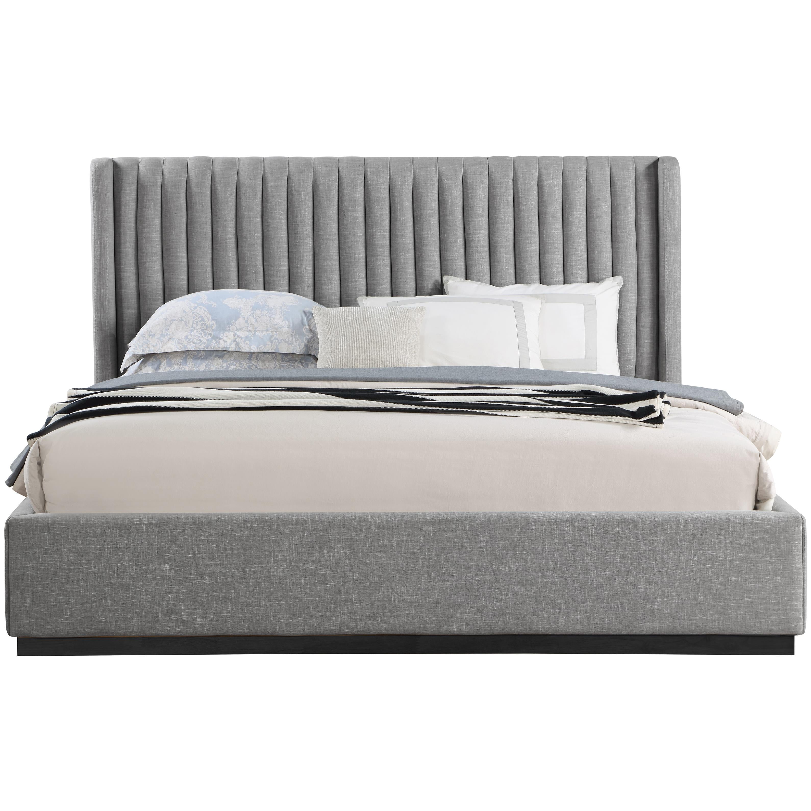 Meridian Logan Grey Linen Textured Fabric King Bed