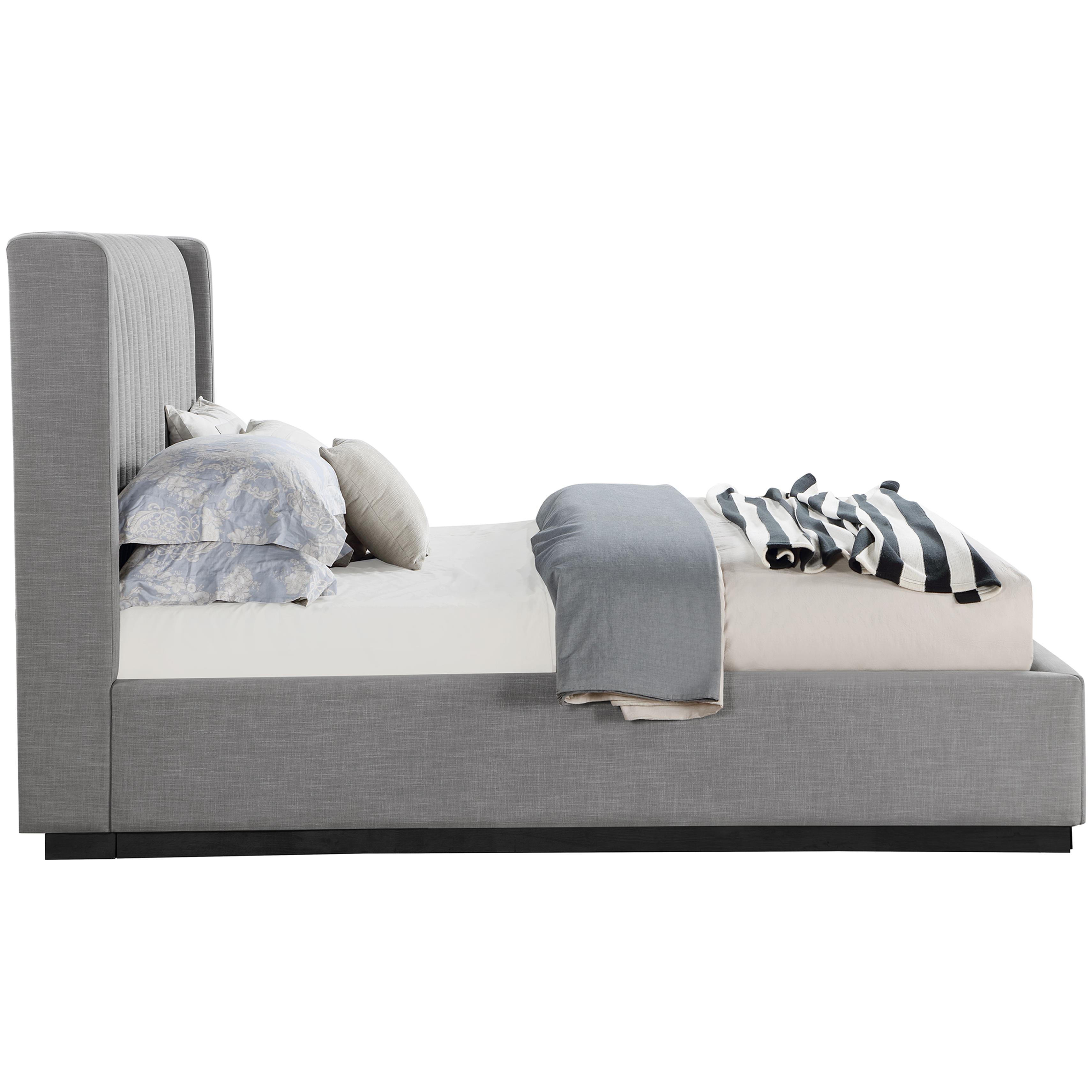 Meridian Logan Grey Linen Textured Fabric King Bed