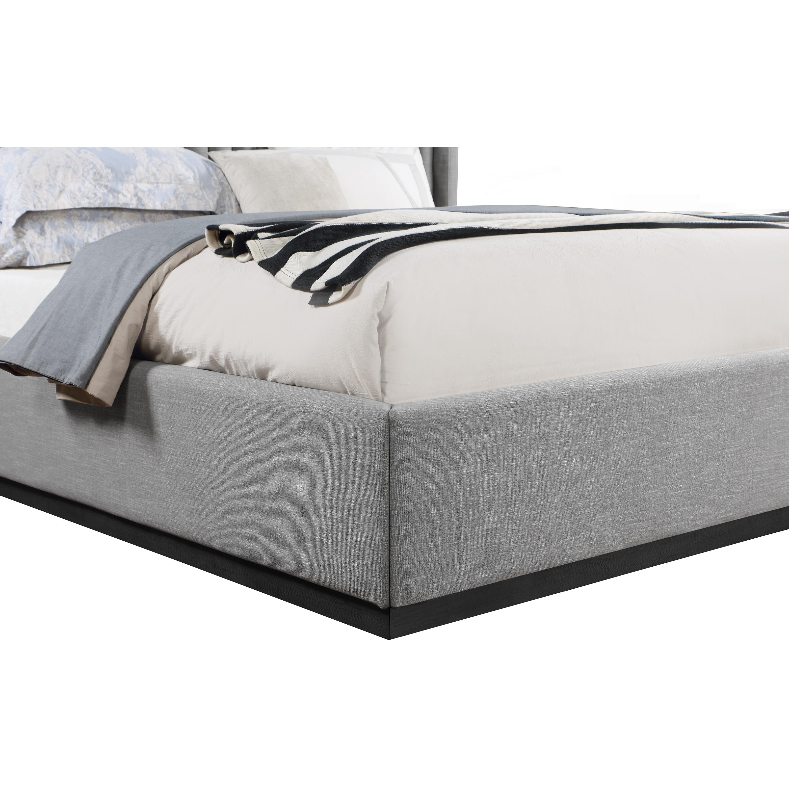 Meridian Logan Grey Linen Textured Fabric King Bed