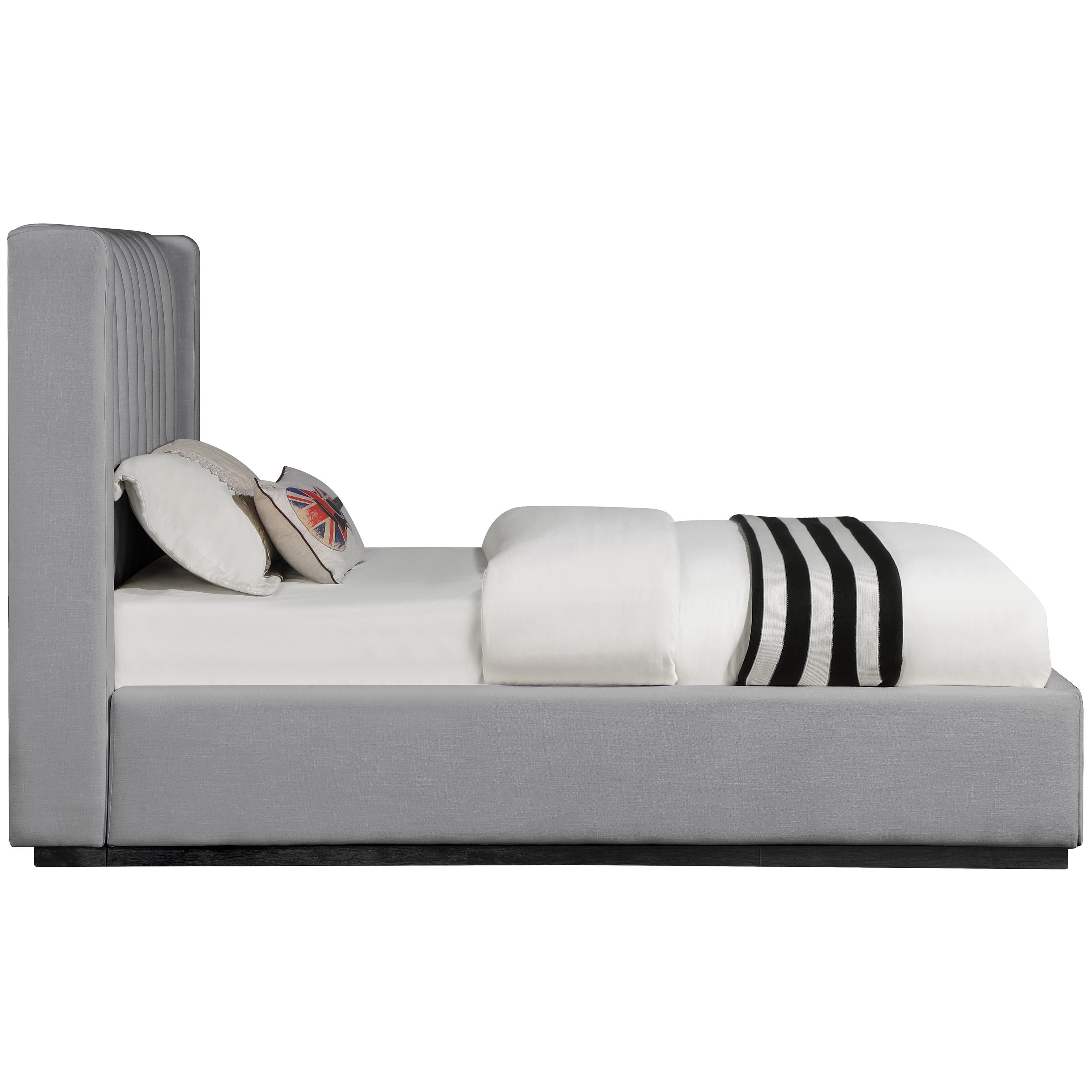 Meridian Logan Grey Linen Textured Fabric Twin Bed