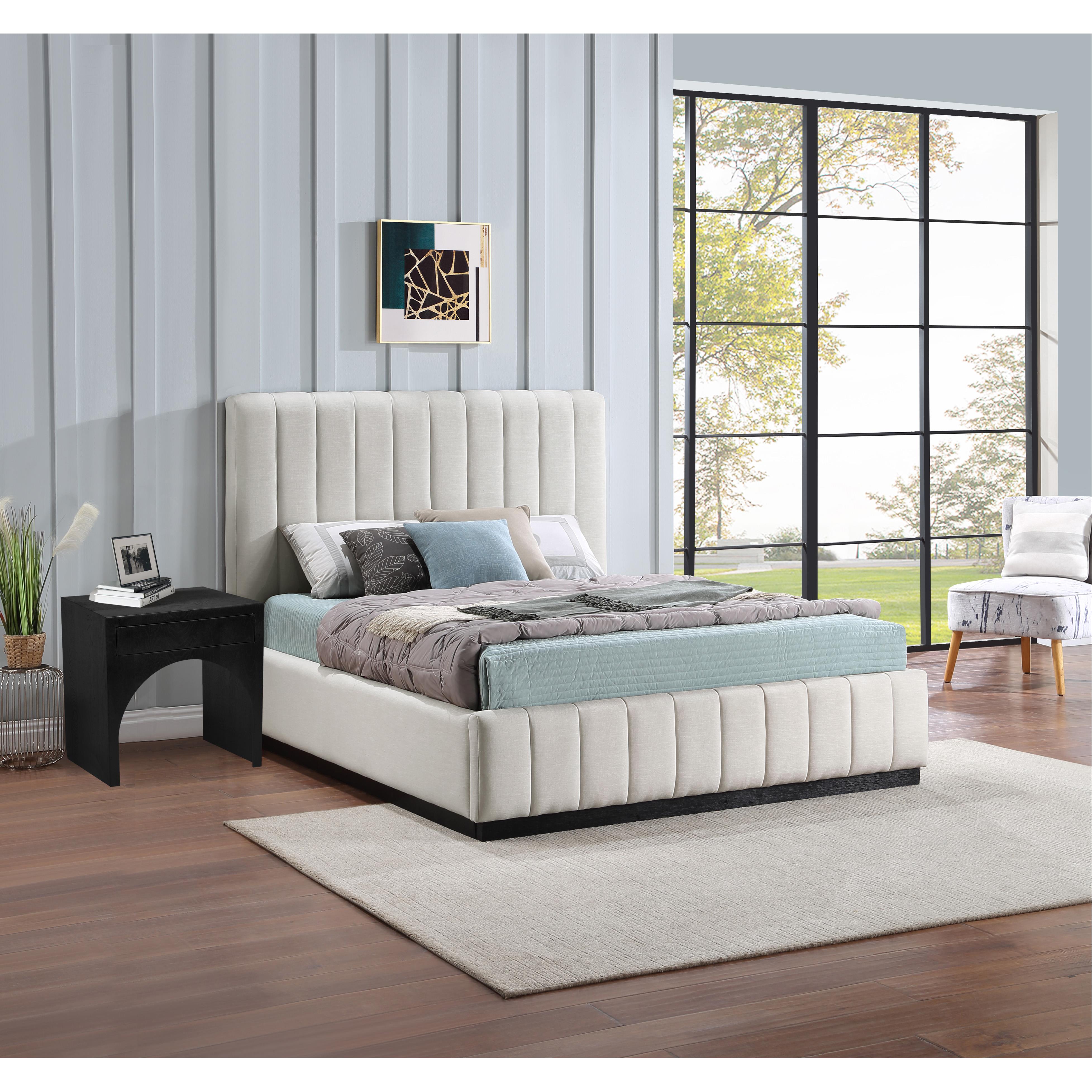 Meridian Lucia Beige Linen Textured Fabric Full Bed
