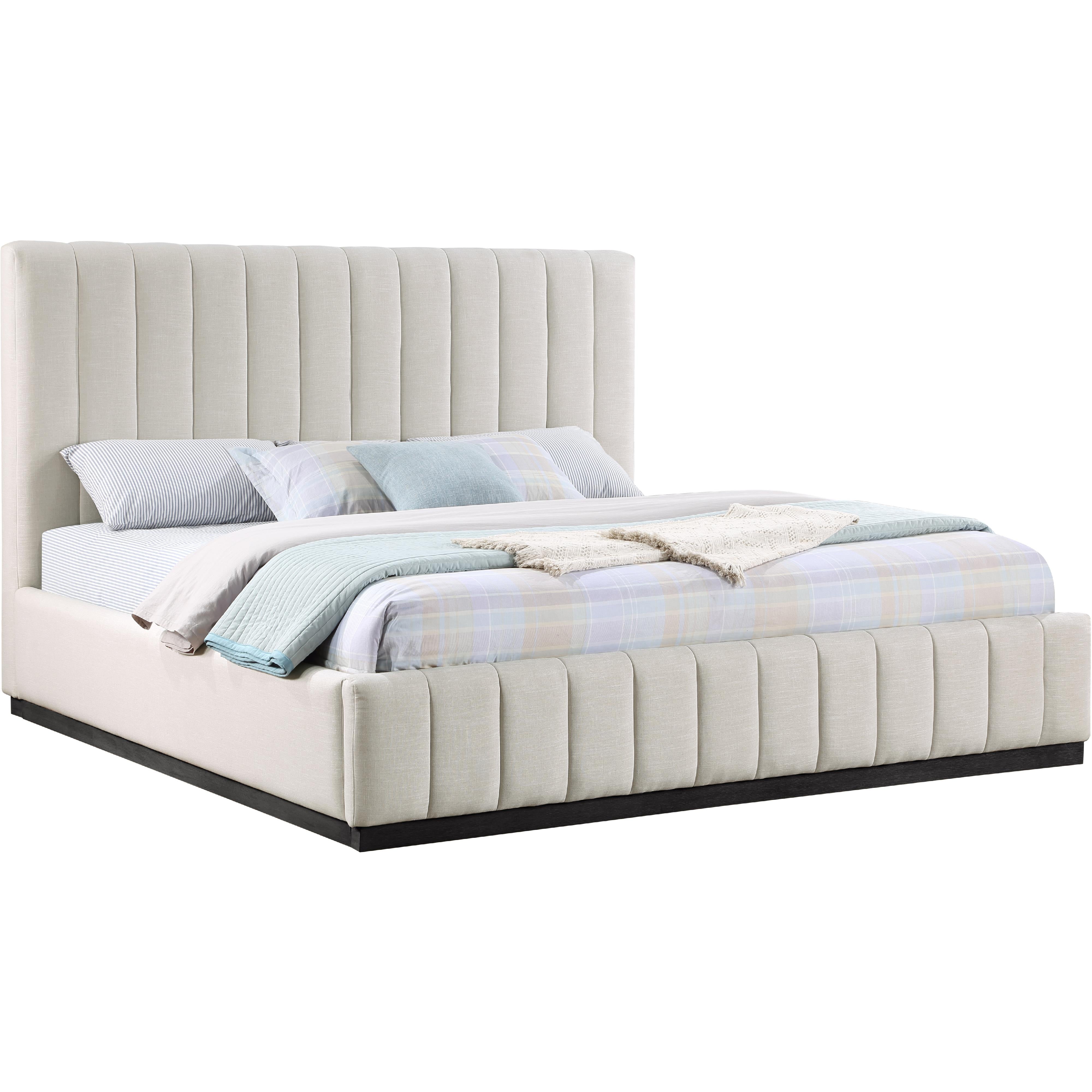Meridian Lucia Beige Linen Textured Fabric King Bed
