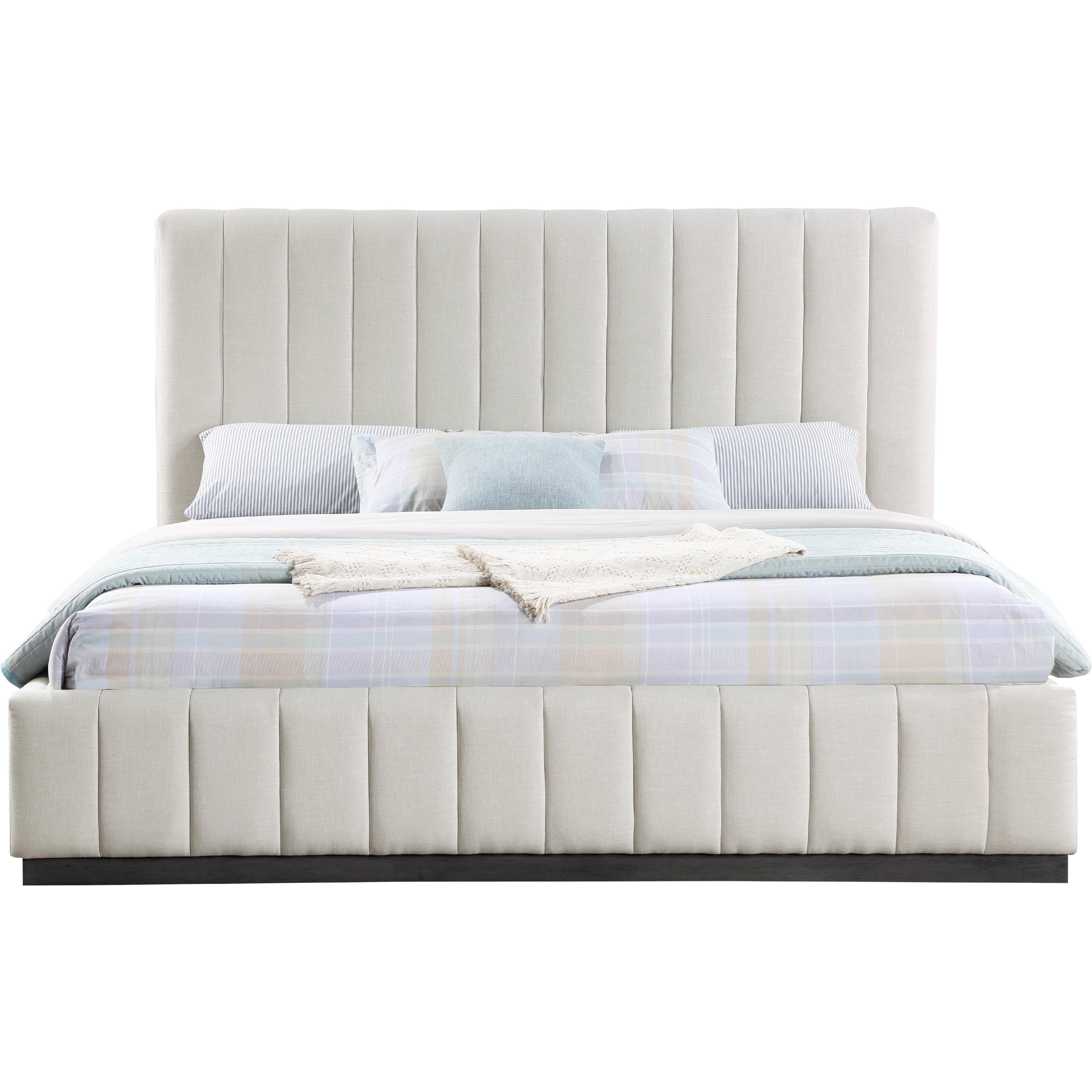 Meridian Lucia Beige Linen Textured Fabric King Bed