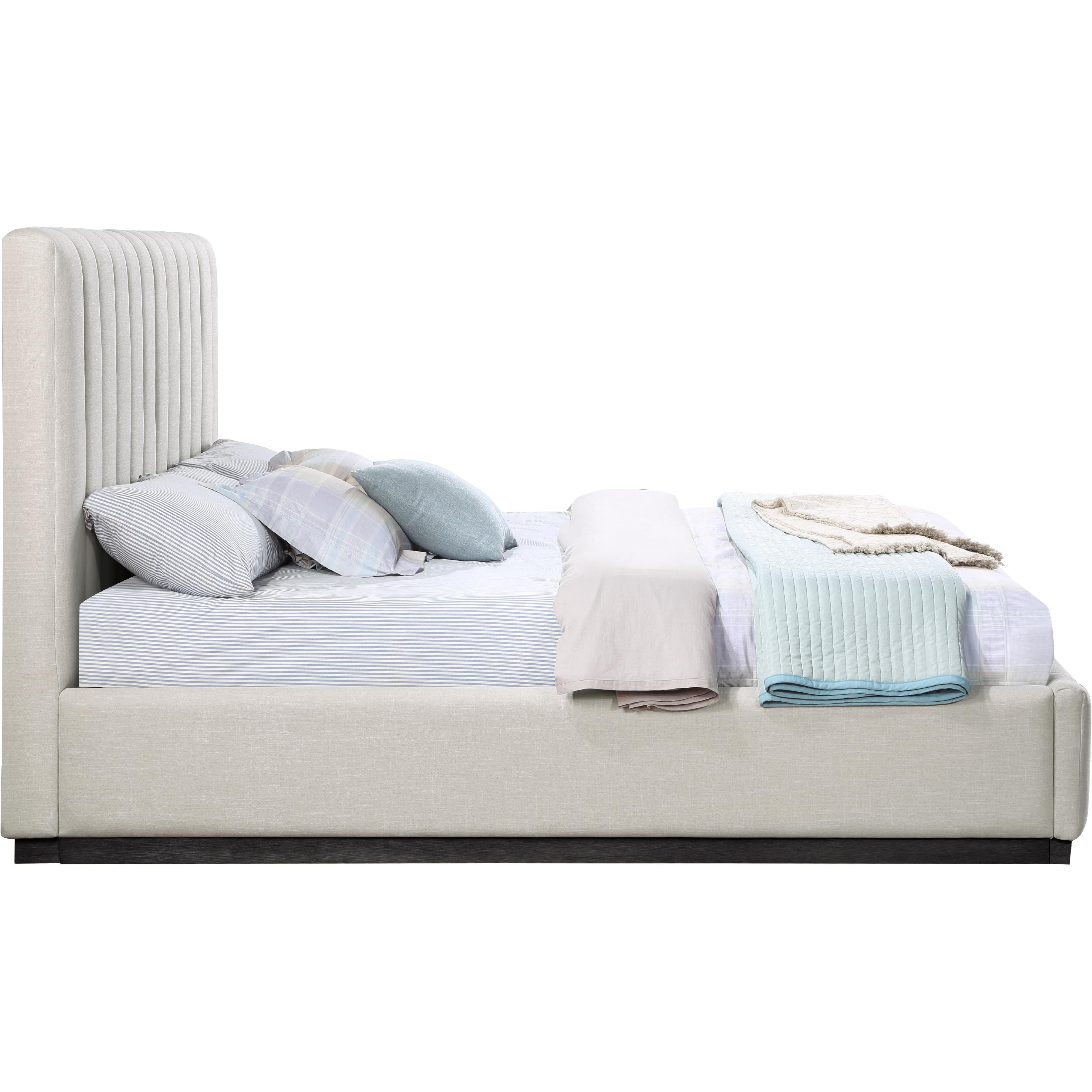 Meridian Lucia Beige Linen Textured Fabric King Bed
