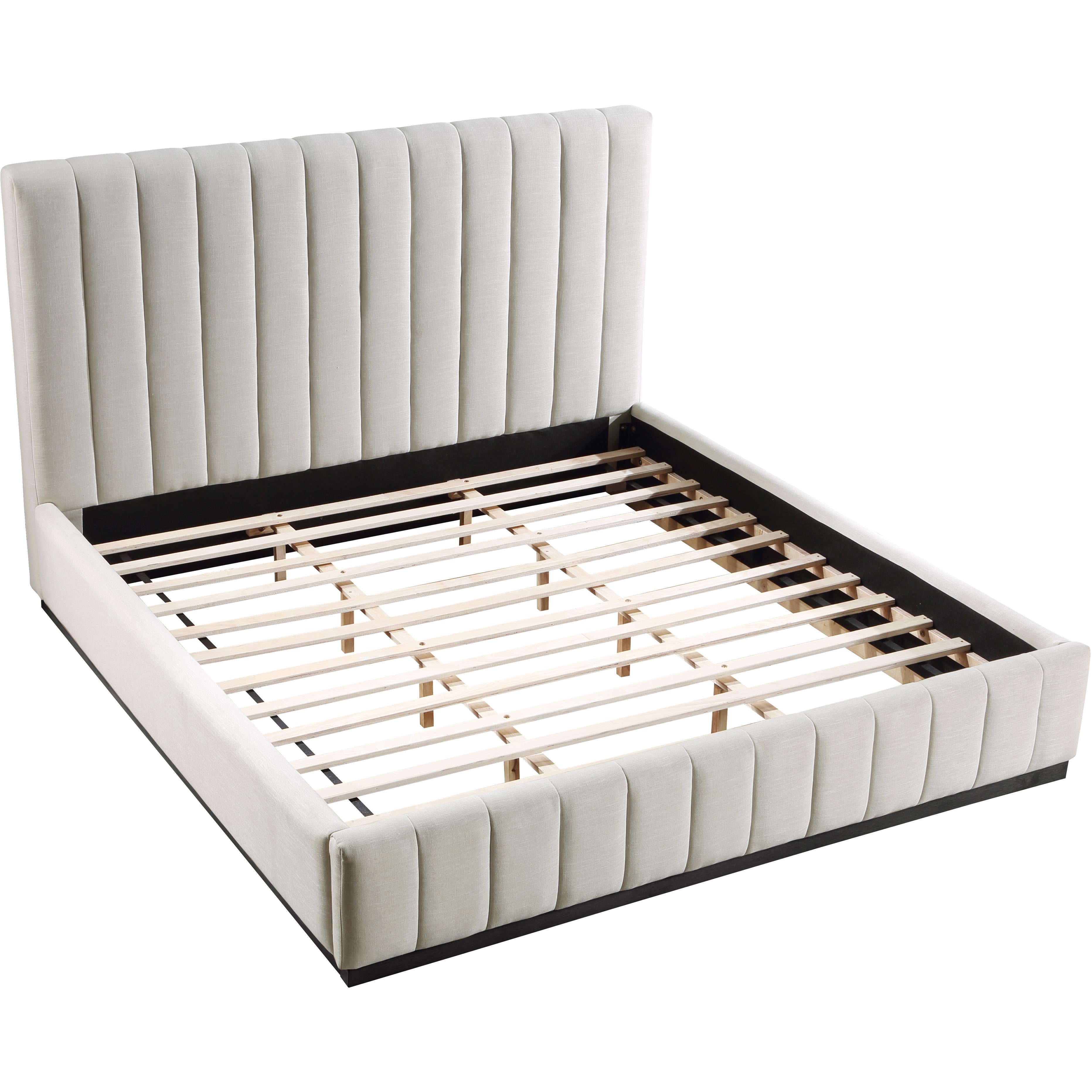 Meridian Lucia Beige Linen Textured Fabric King Bed