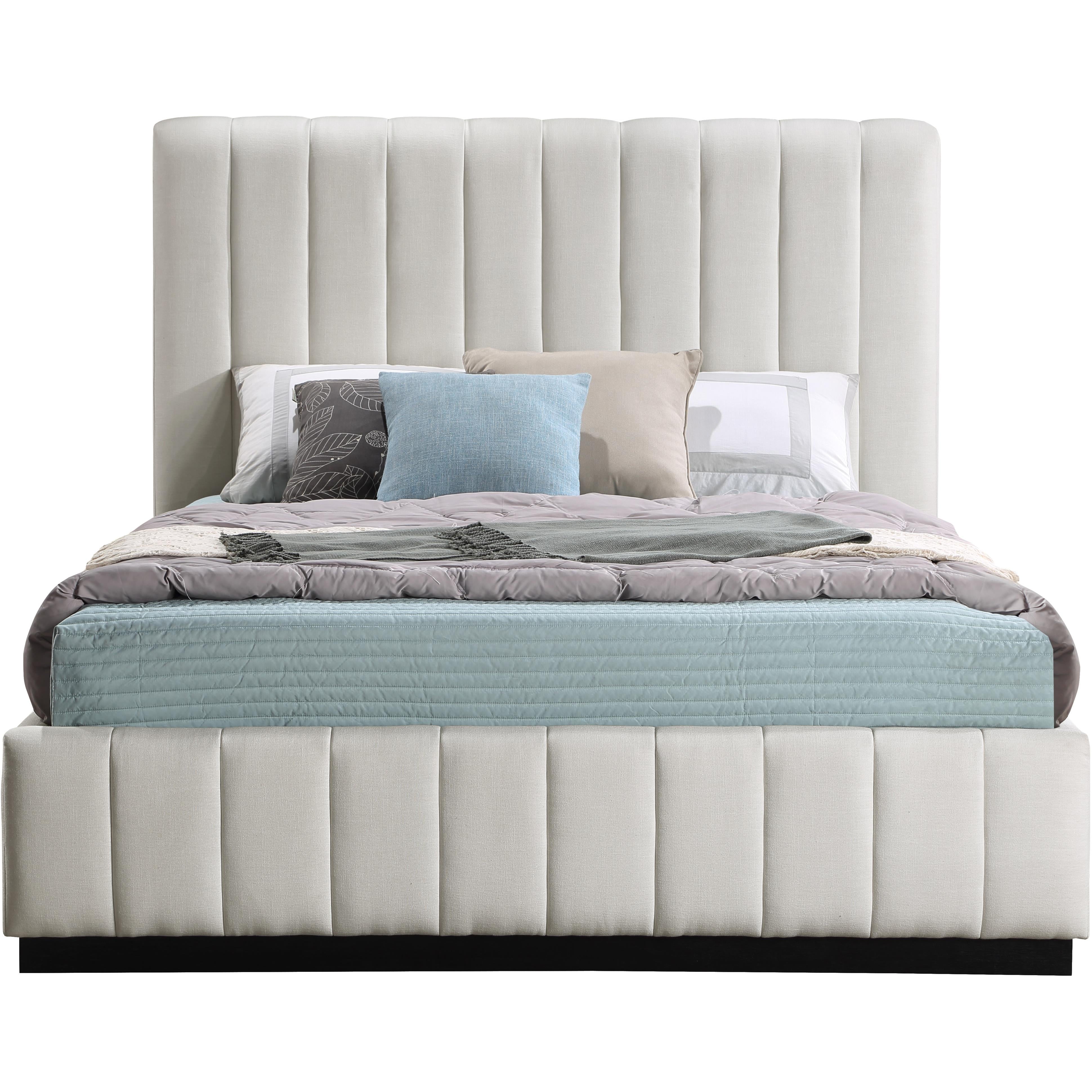 Meridian Lucia Beige Linen Textured Fabric Queen Bed