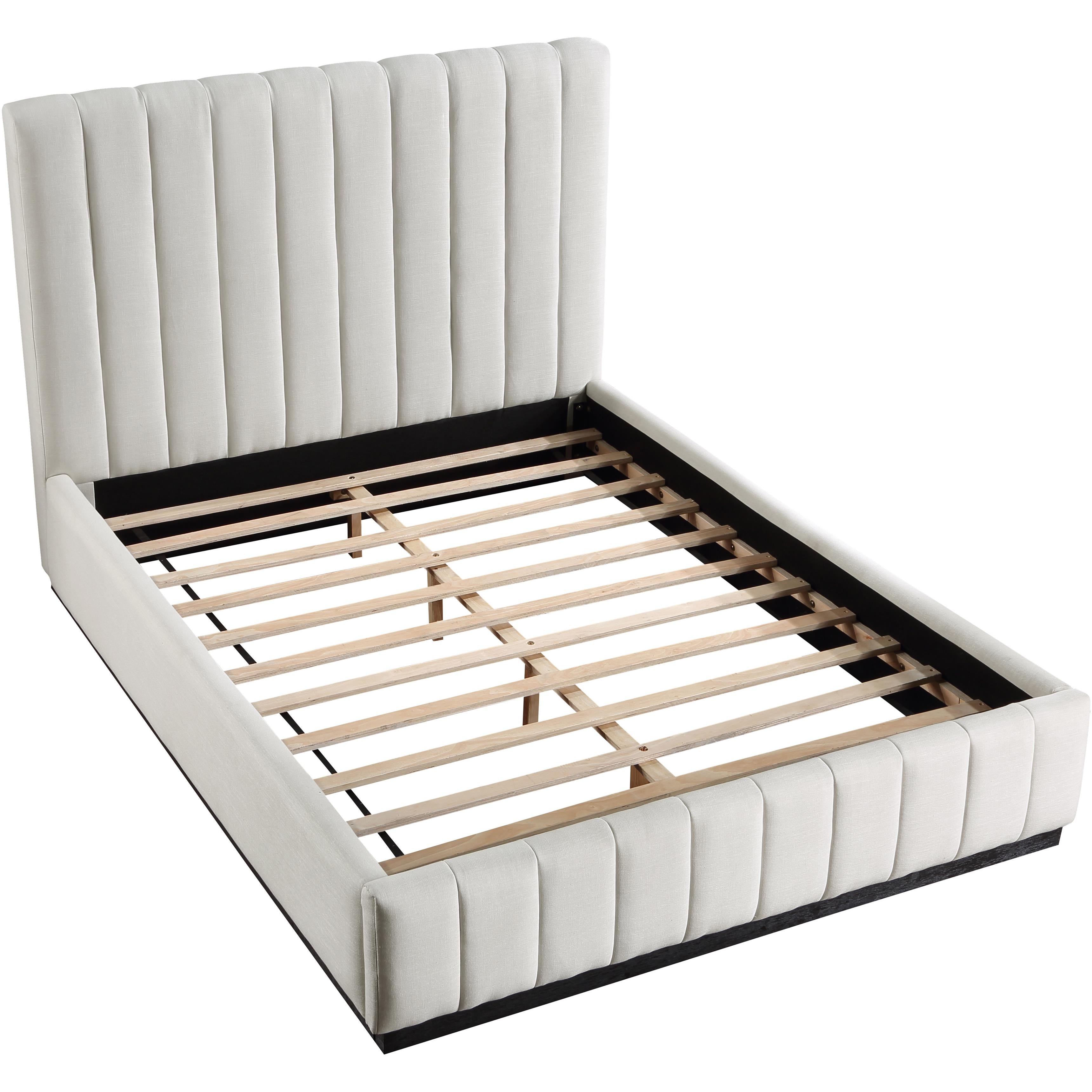 Meridian Lucia Beige Linen Textured Fabric Queen Bed
