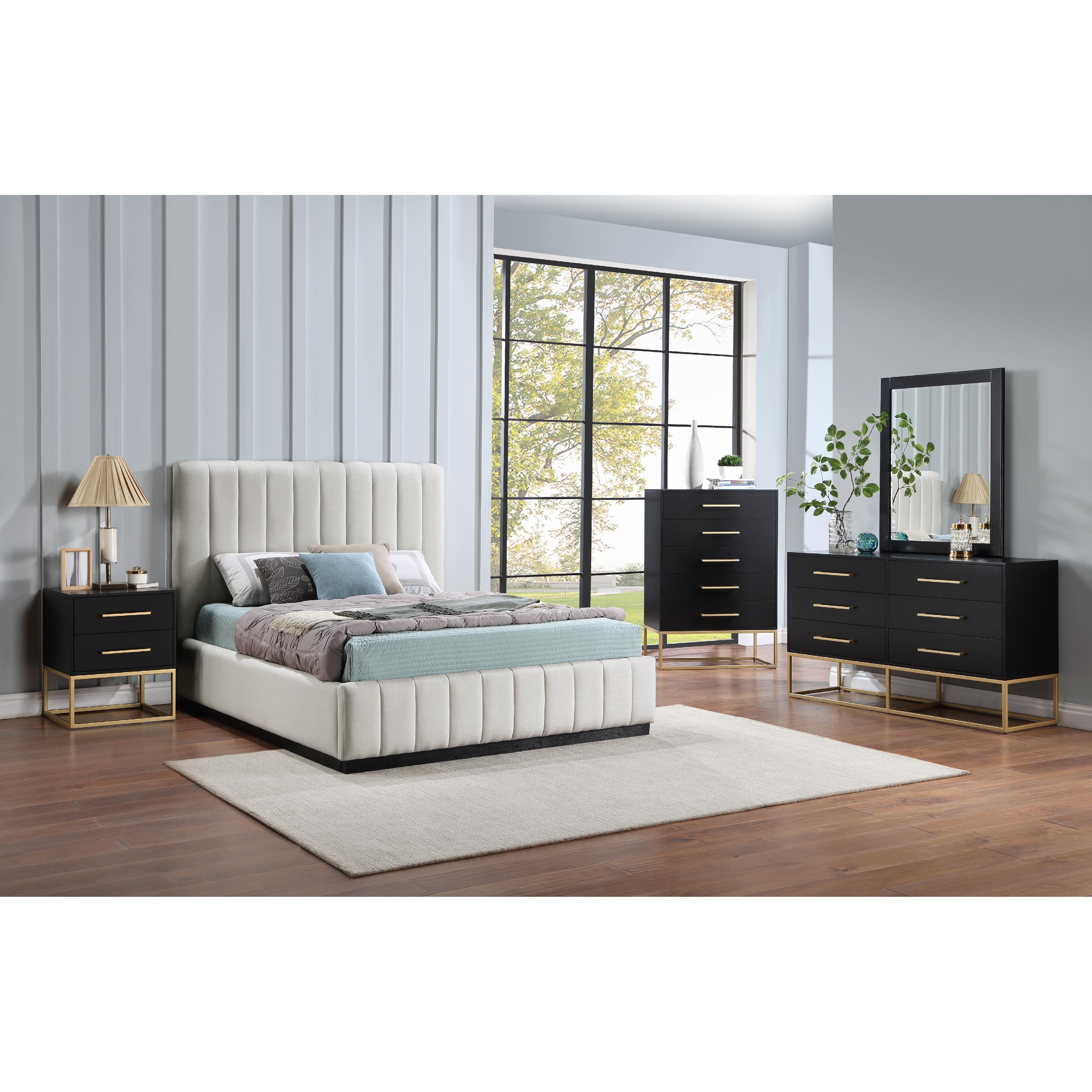 Meridian Lucia Beige Linen Textured Fabric Queen Bed