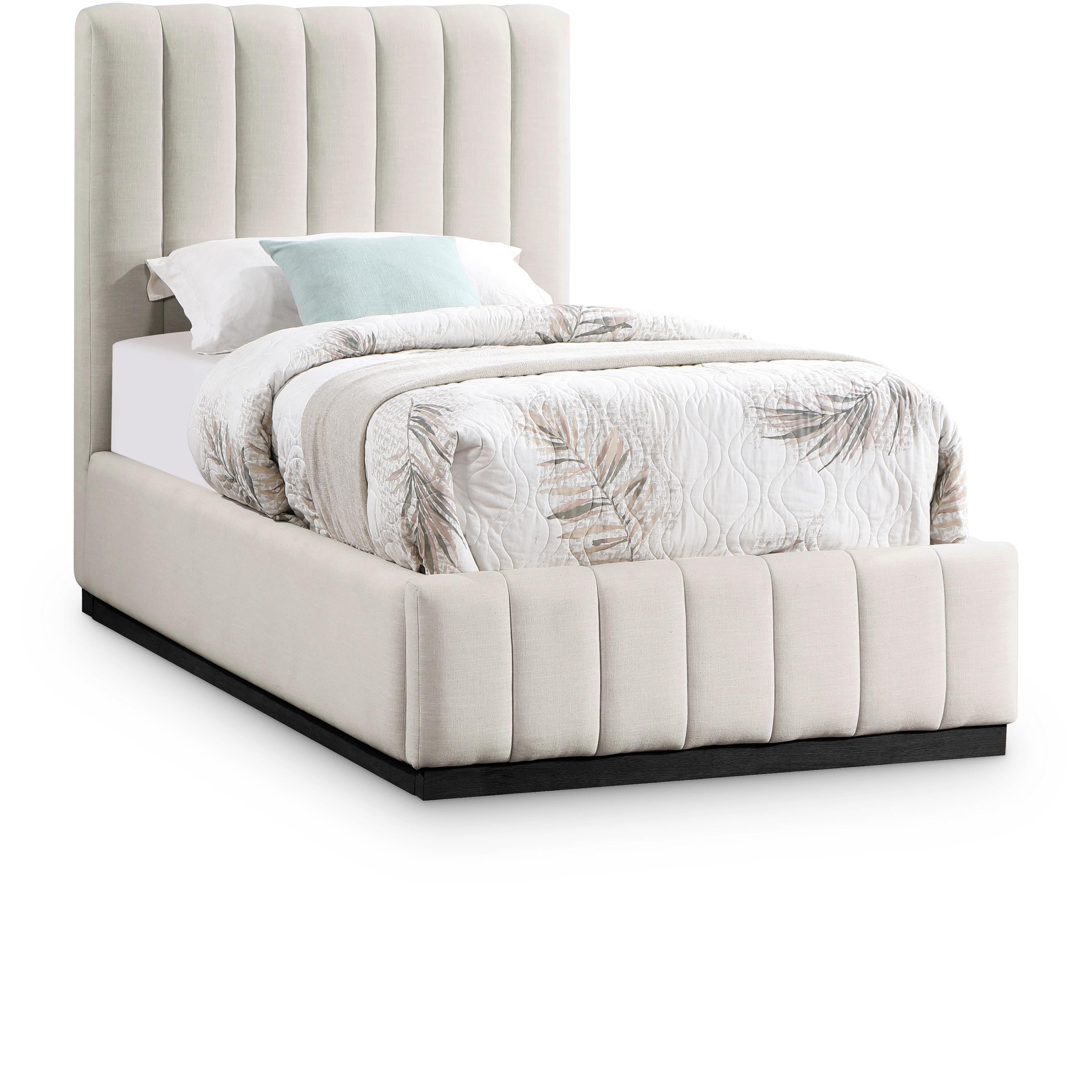 Meridian Lucia Beige Linen Textured Fabric Twin Bed