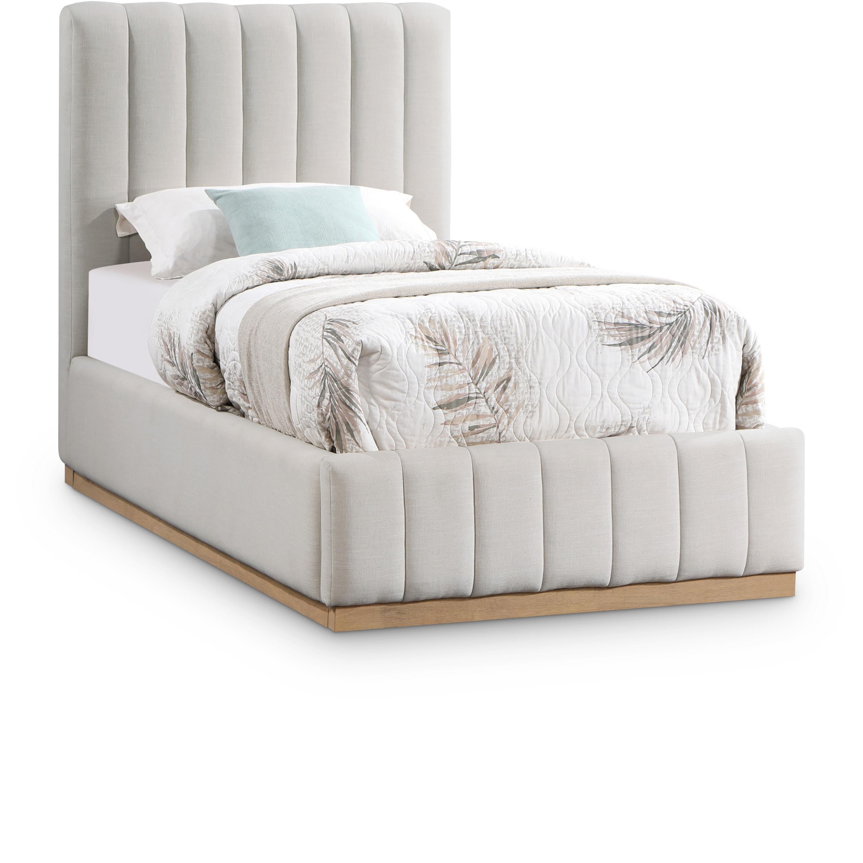 Meridian Lucia Cream Linen Textured Fabric Twin Bed