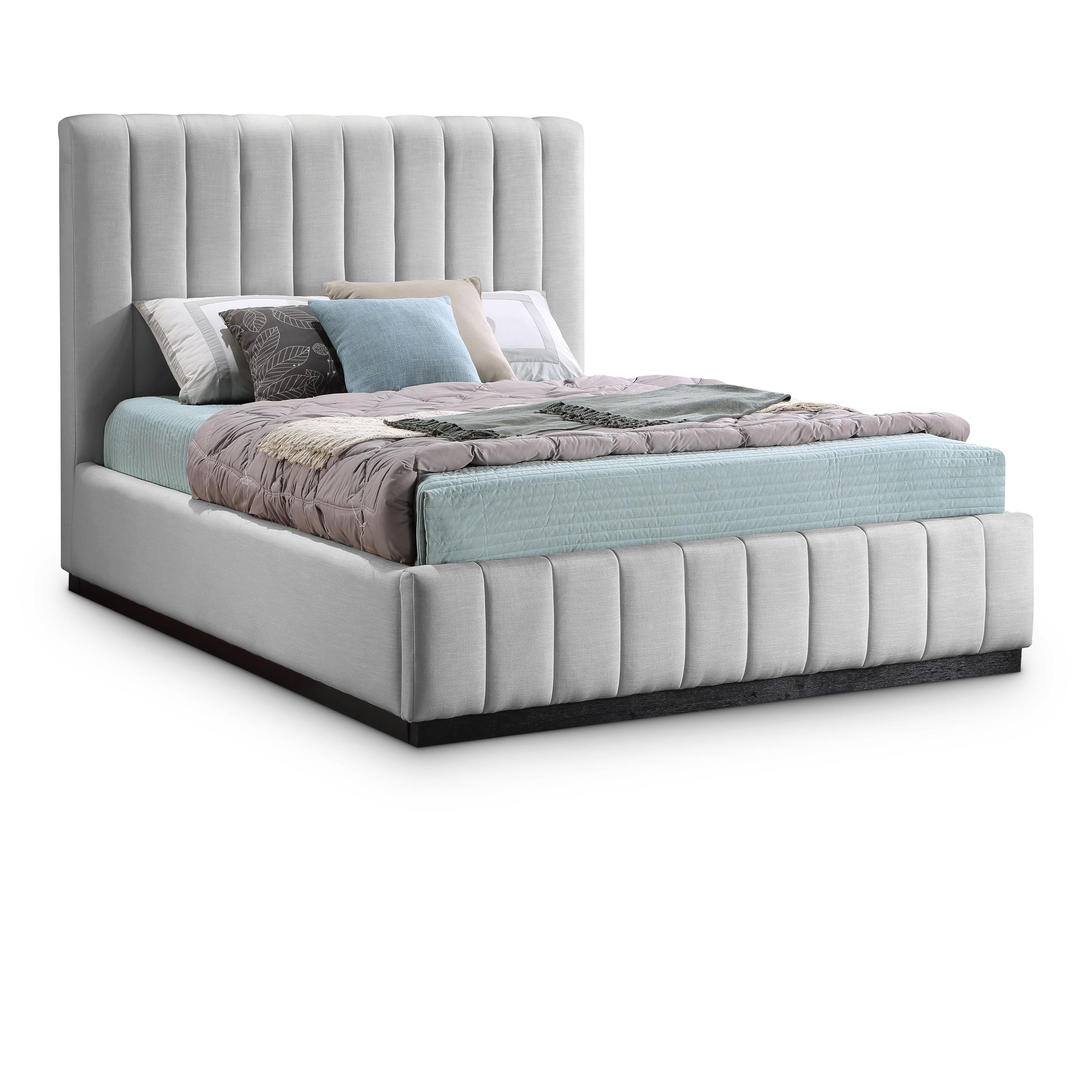 Meridian Lucia Grey Linen Textured Fabric Full Bed