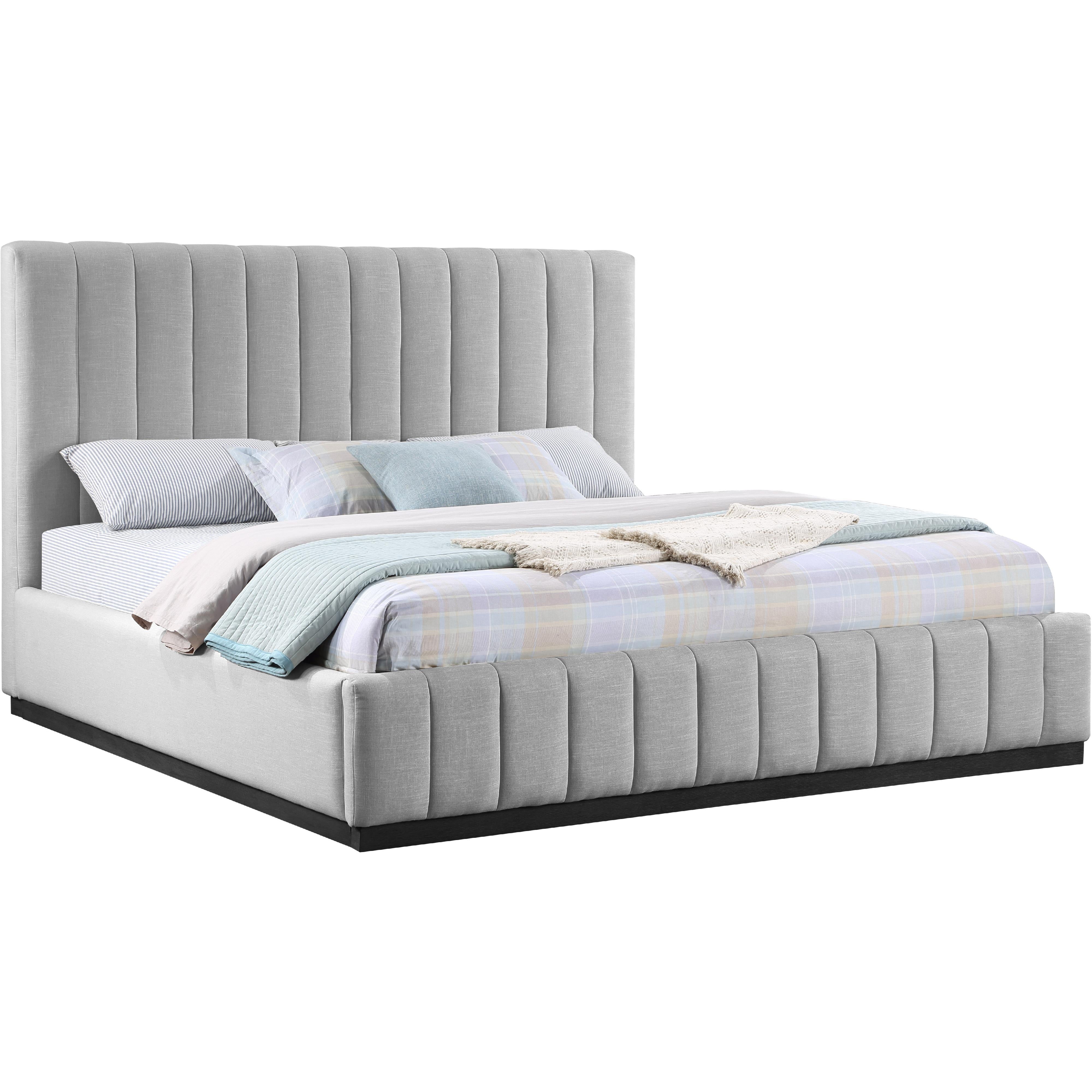 Meridian Lucia Grey Linen Textured Fabric King Bed