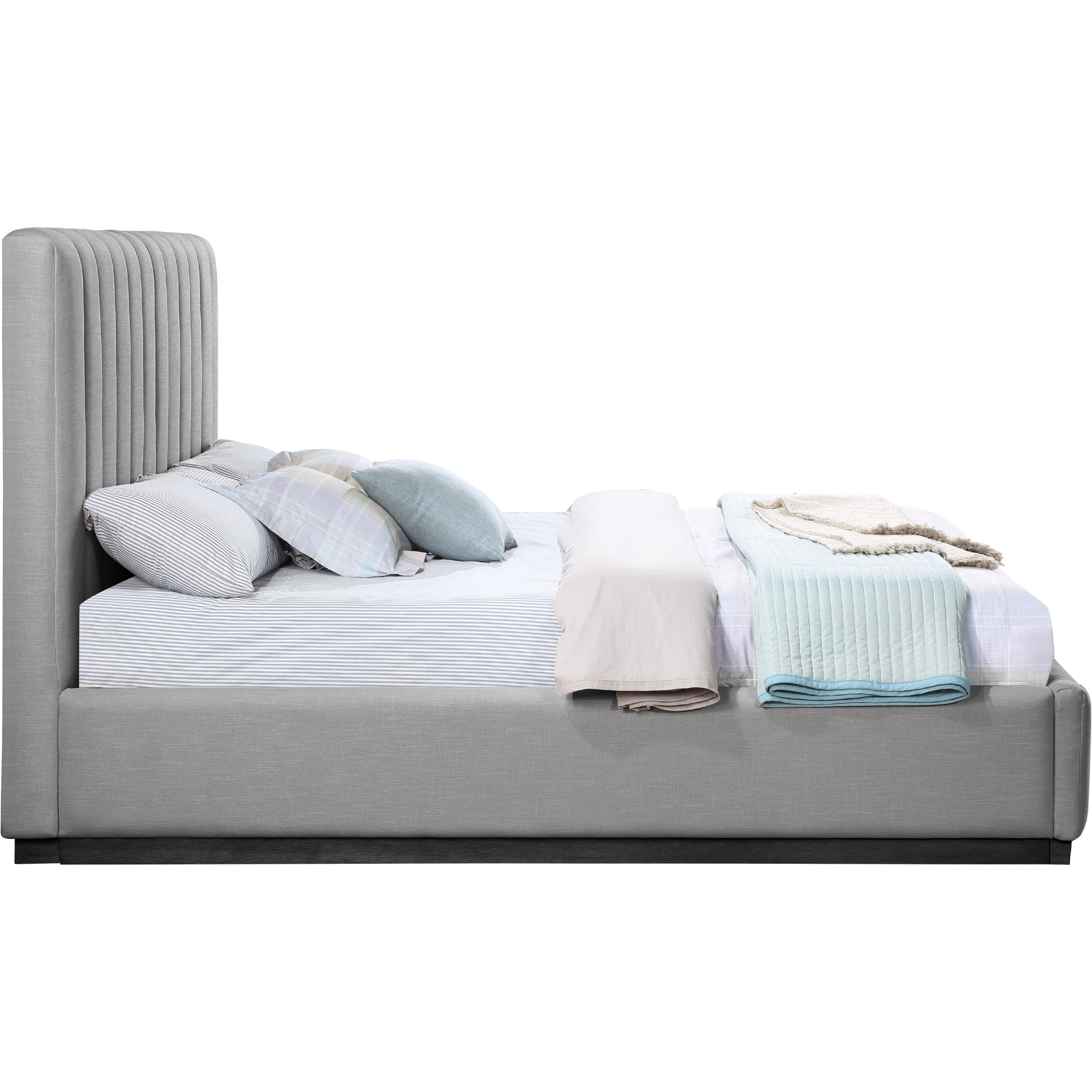 Meridian Lucia Grey Linen Textured Fabric King Bed