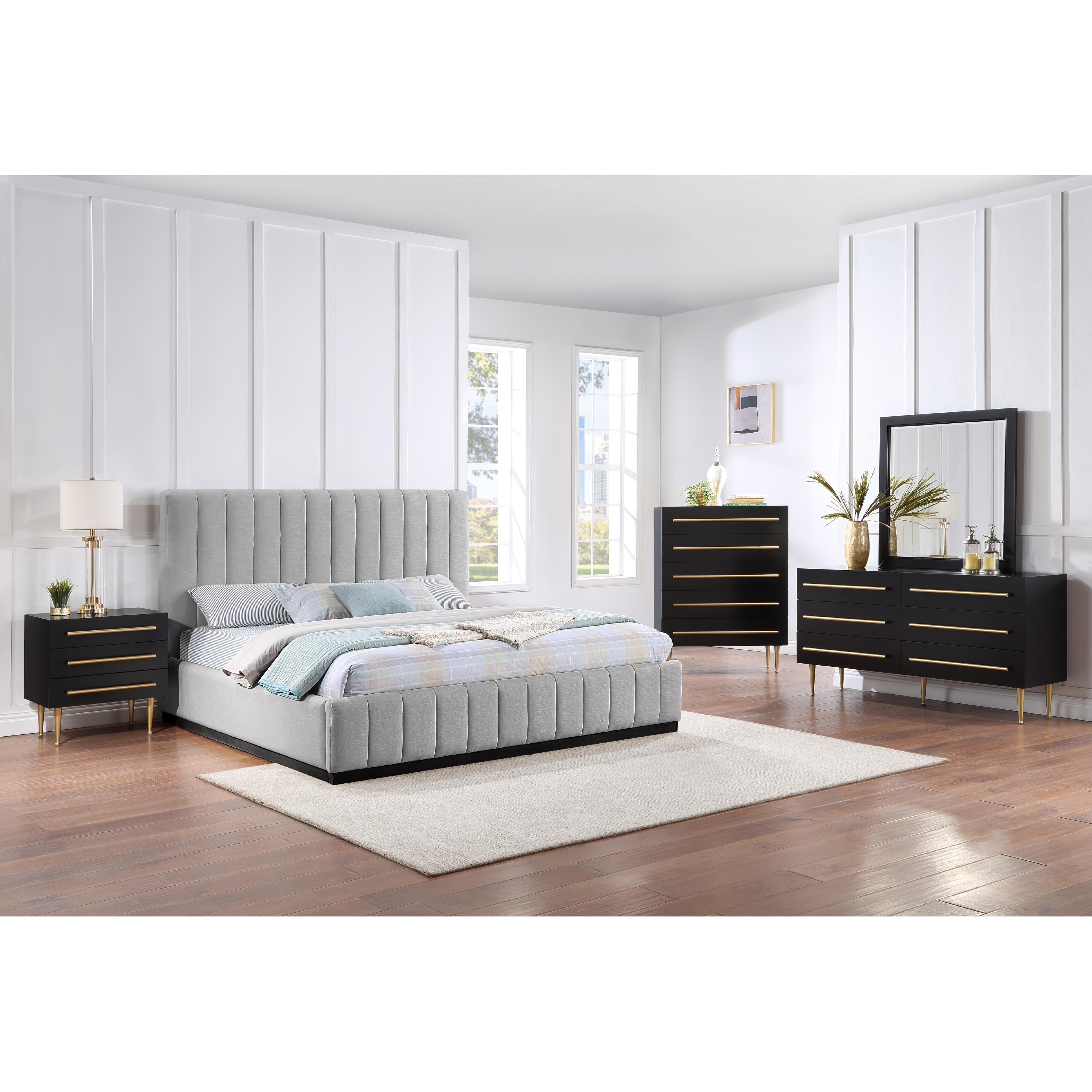 Meridian Lucia Grey Linen Textured Fabric King Bed