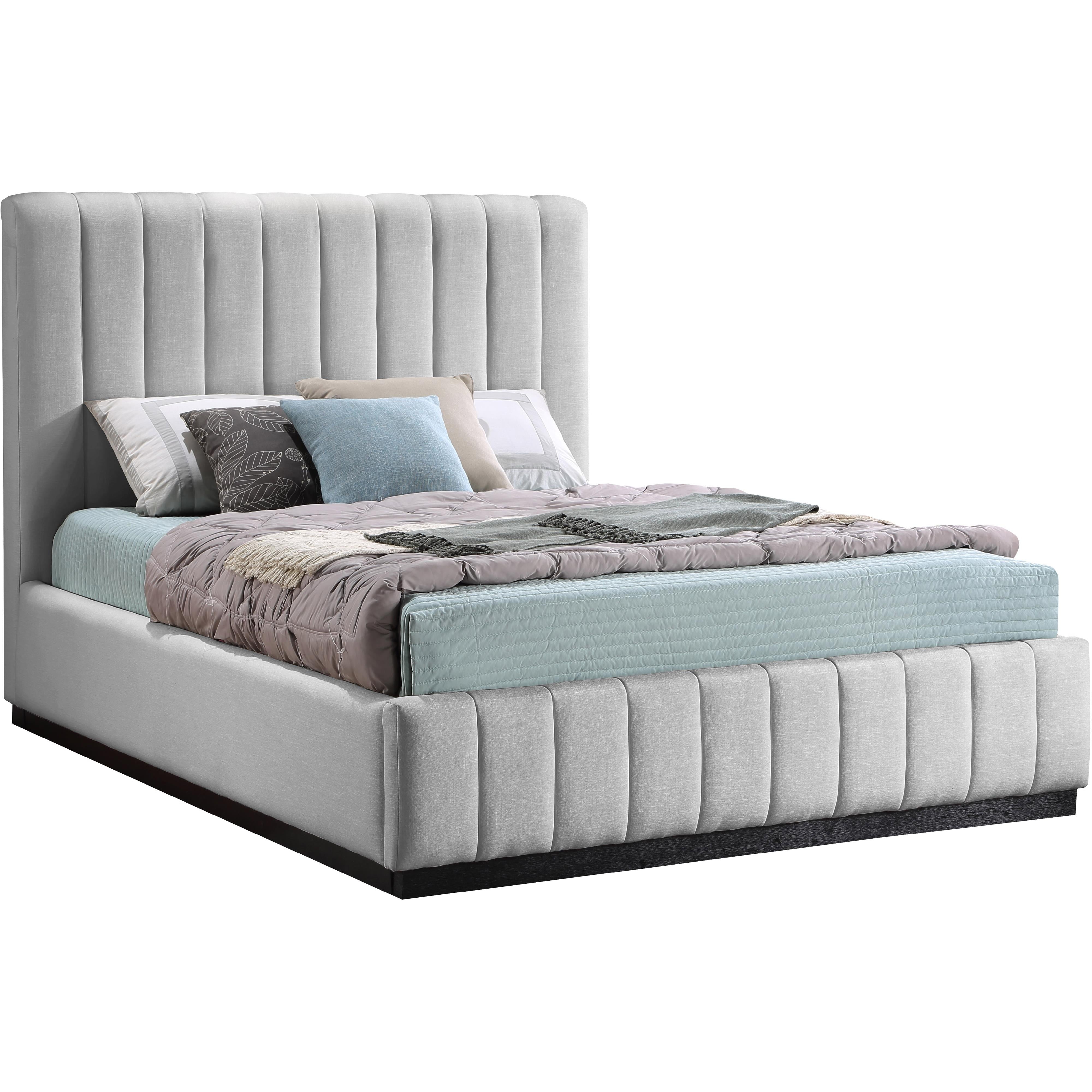 Meridian Lucia Grey Linen Textured Fabric Queen Bed