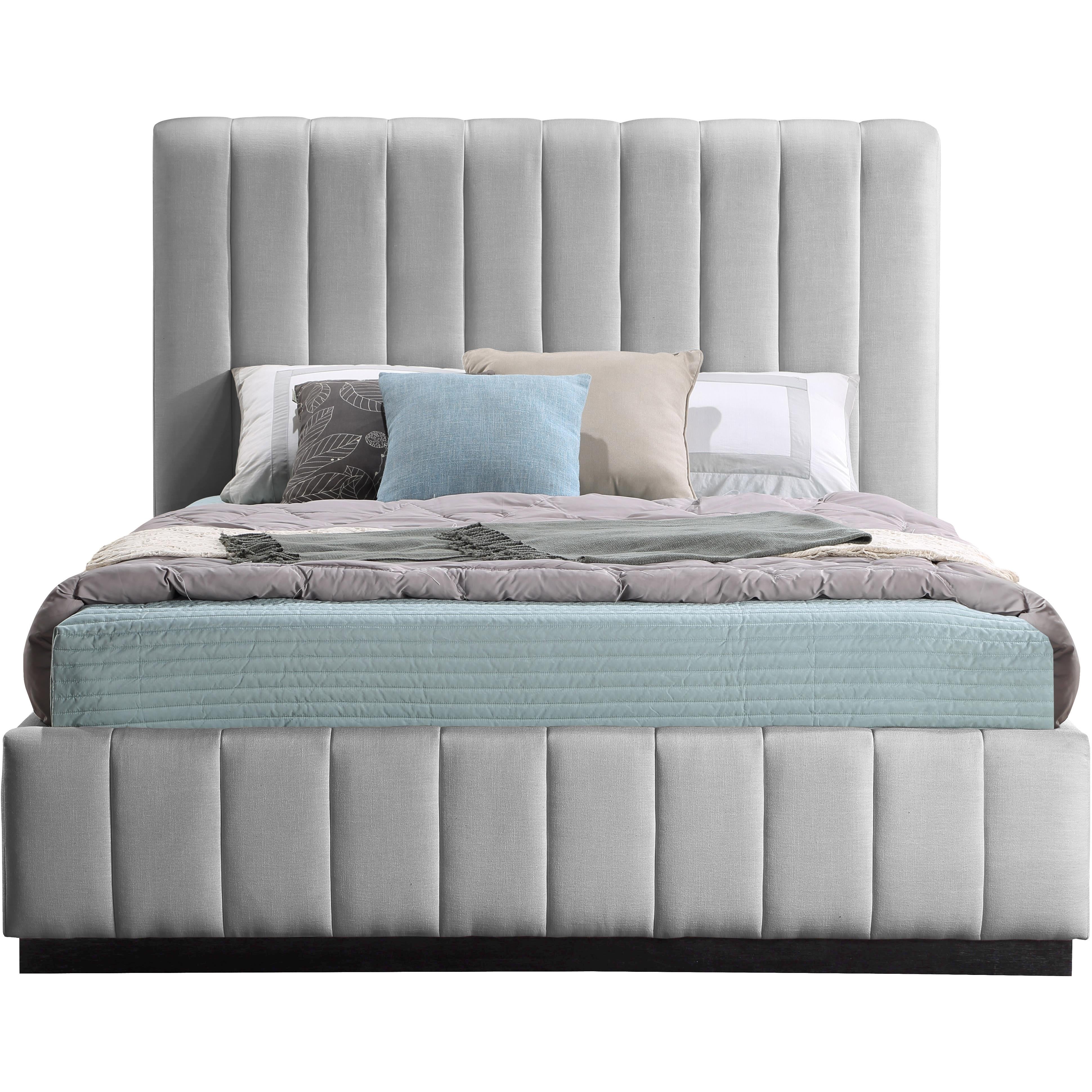 Meridian Lucia Grey Linen Textured Fabric Queen Bed