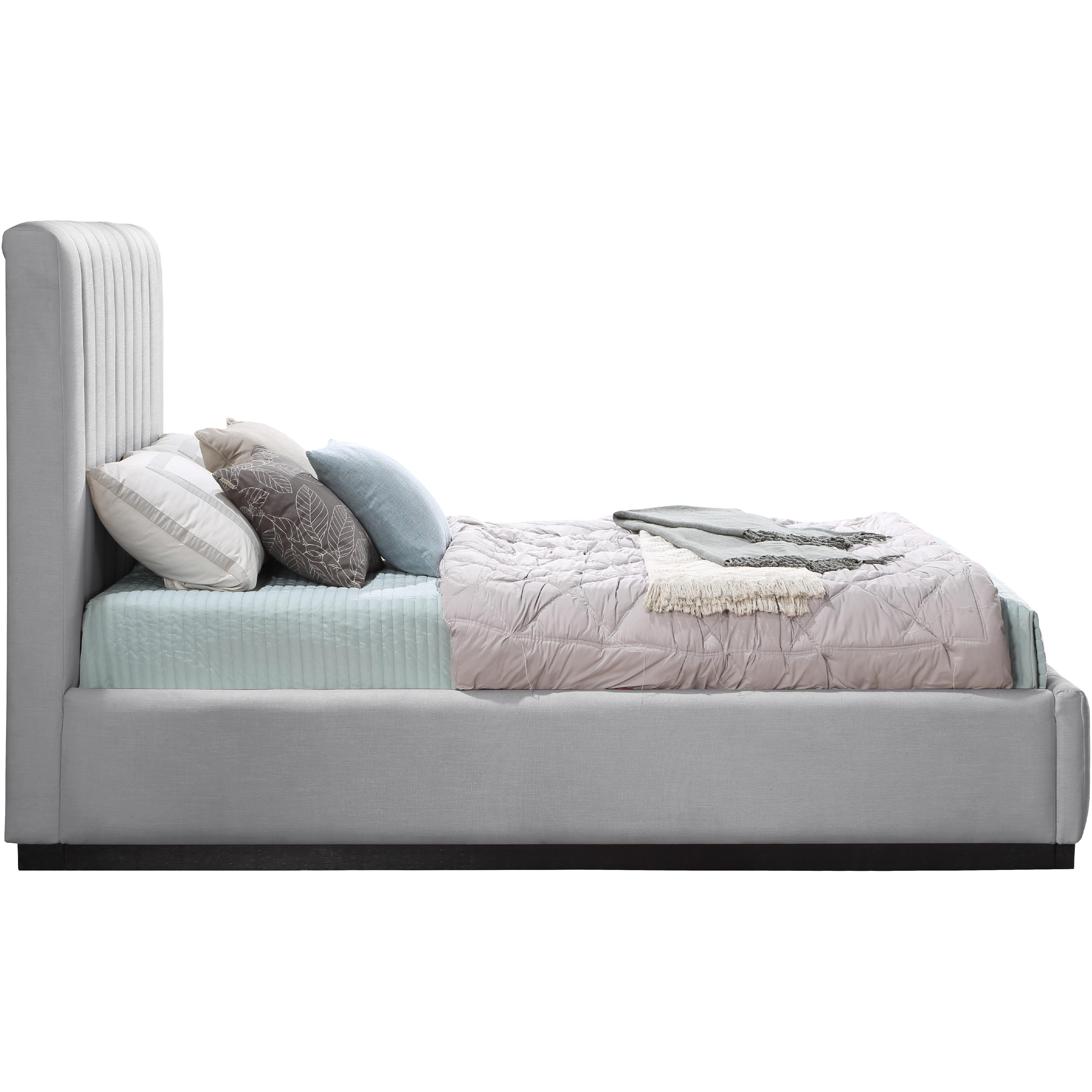 Meridian Lucia Grey Linen Textured Fabric Queen Bed